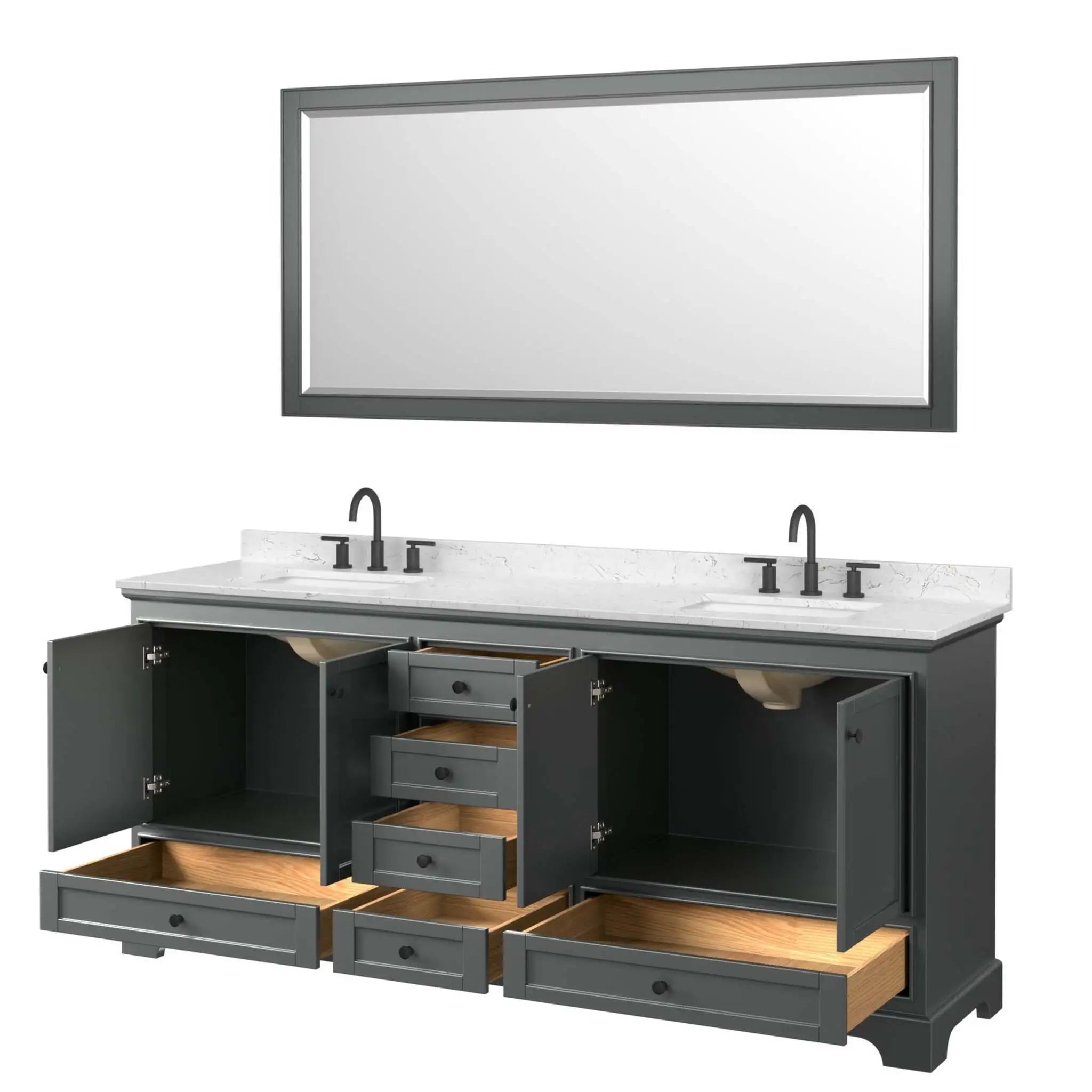 80" Deborah Double Bathroom Vanity in Dark Gray with Matte Black Trim & 70" Mirror by Wyndham