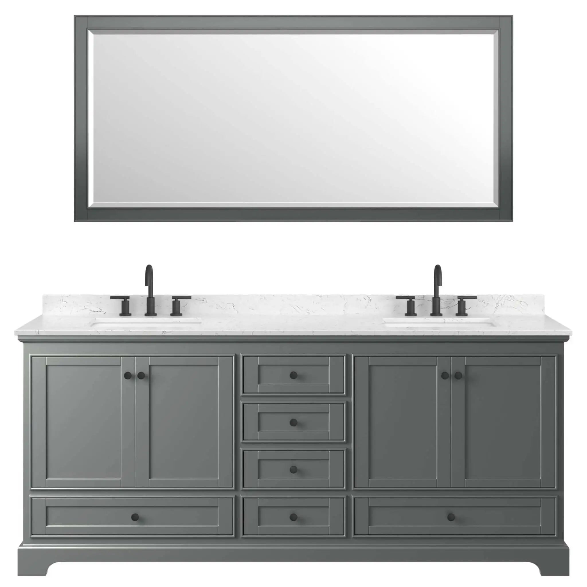 80" Deborah Double Bathroom Vanity in Dark Gray with Matte Black Trim & 70" Mirror by Wyndham