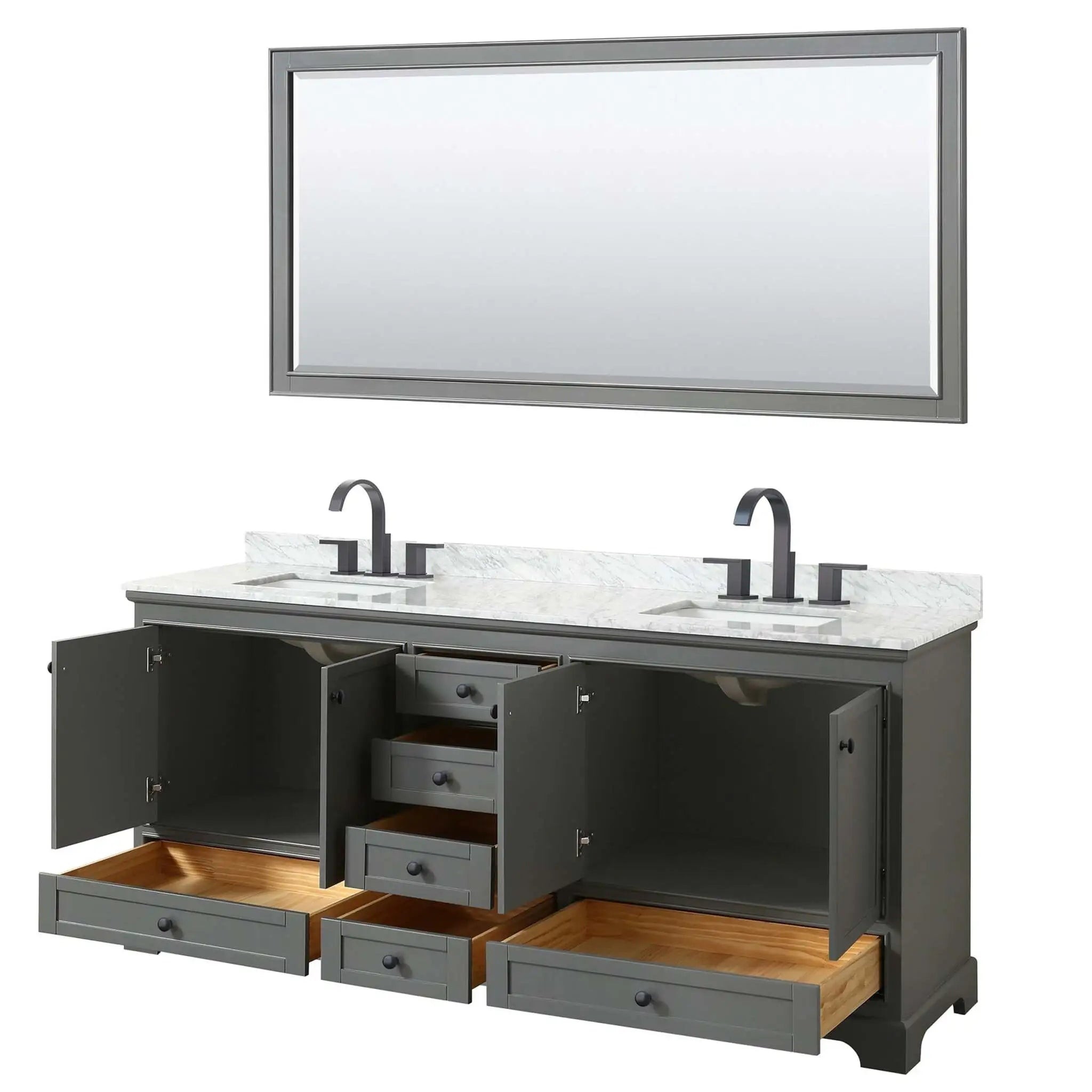 80" Deborah Double Bathroom Vanity in Dark Gray with Matte Black Trim & 70" Mirror by Wyndham