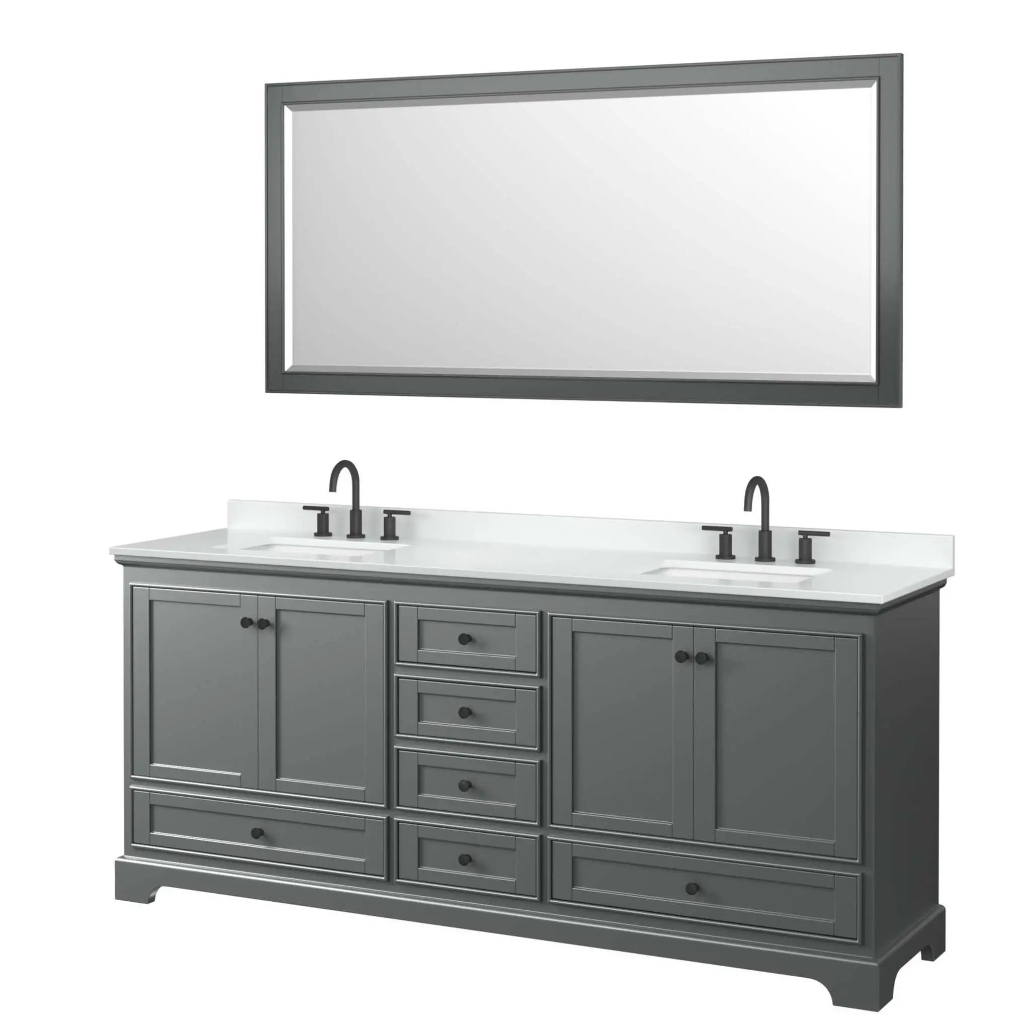 80" Deborah Double Bathroom Vanity in Dark Gray with Matte Black Trim & 70" Mirror by Wyndham