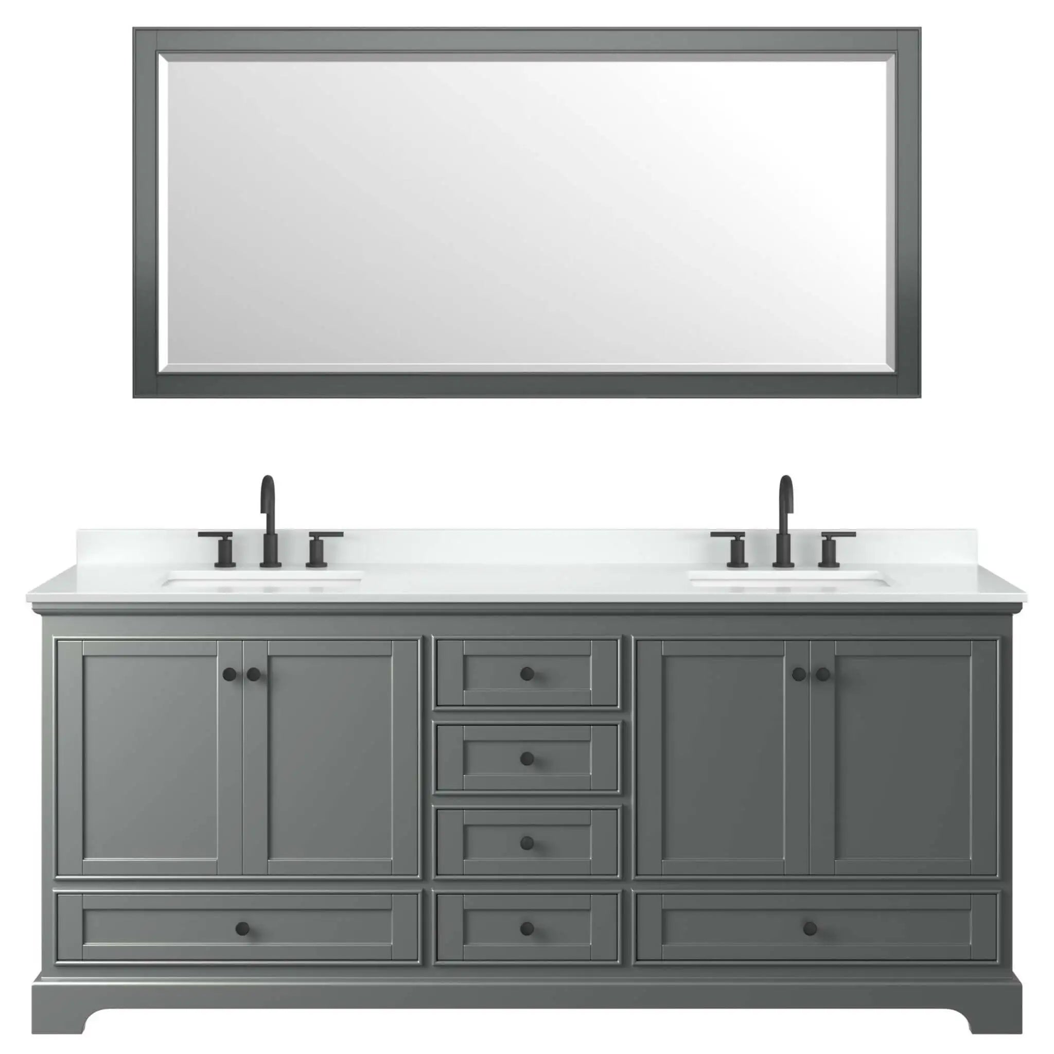 80" Deborah Double Bathroom Vanity in Dark Gray with Matte Black Trim & 70" Mirror by Wyndham