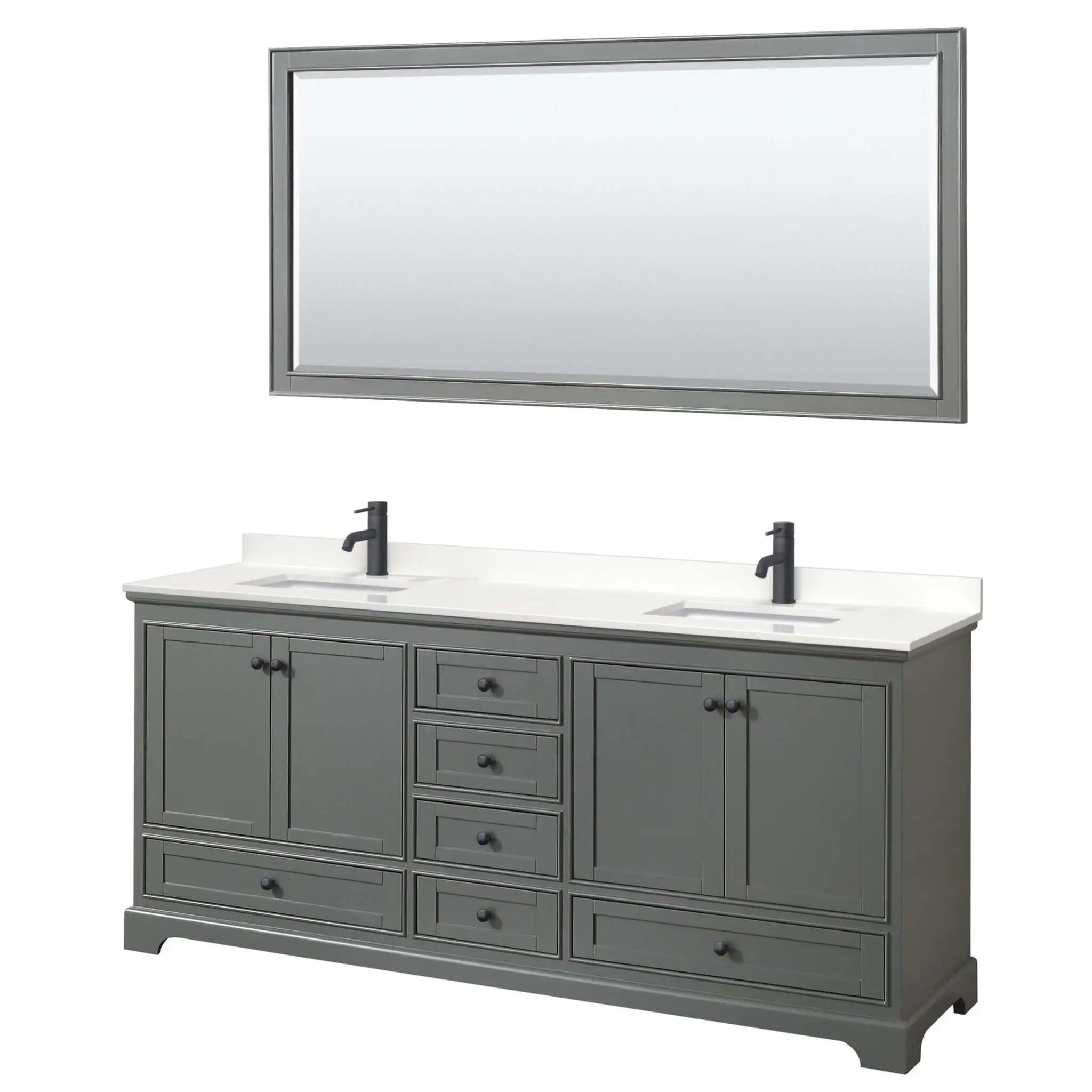 80" Deborah Double Bathroom Vanity in Dark Gray with Matte Black Trim & 70" Mirror by Wyndham