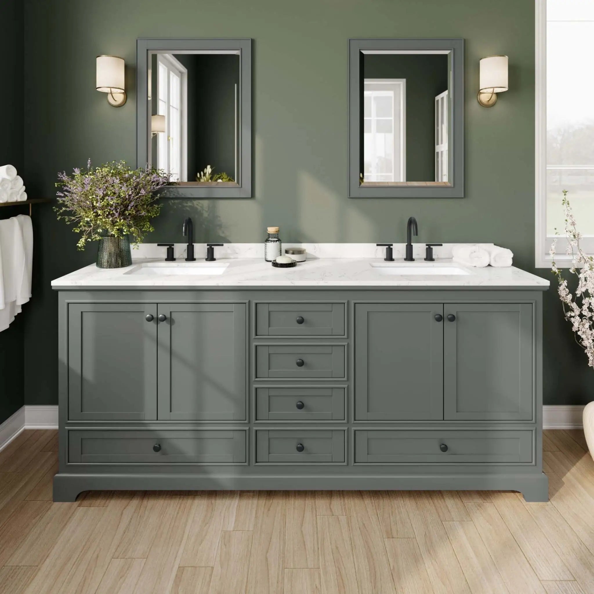 80" Deborah Double Bathroom Vanity in Dark Gray with Matte Black Trim by Wyndham