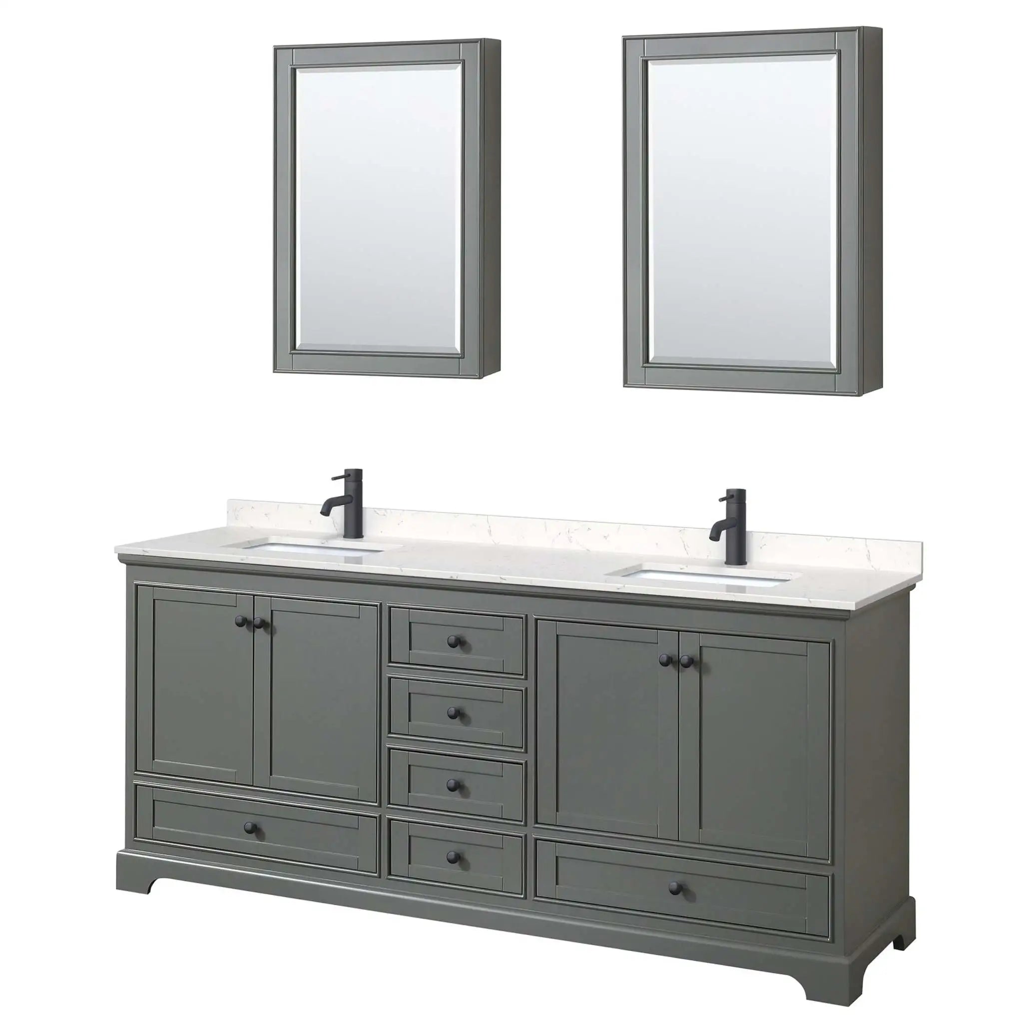 80" Deborah Double Bathroom Vanity in Dark Gray with Matte Black Trim & Medicine Cabinet by Wyndham