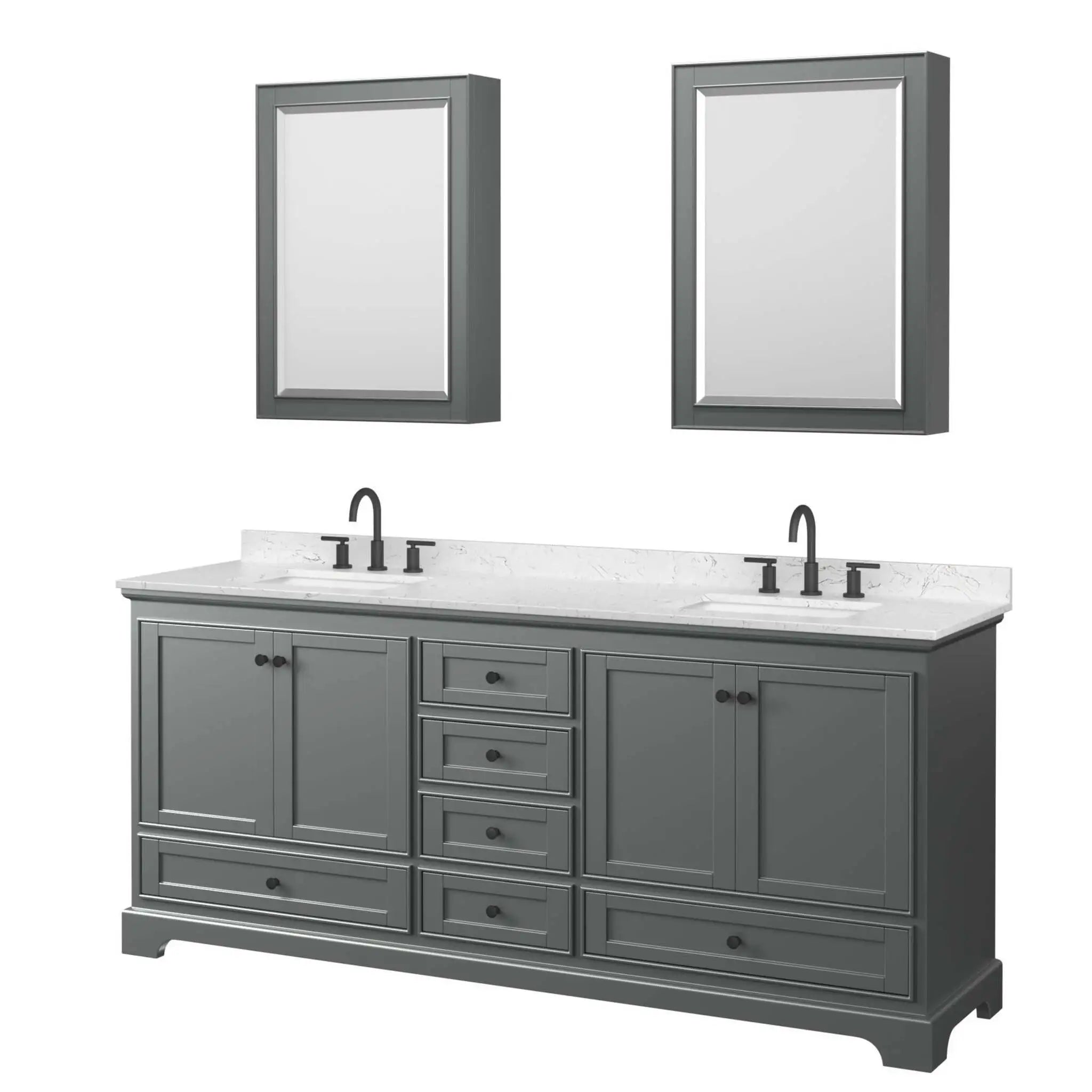 80" Deborah Double Bathroom Vanity in Dark Gray with Matte Black Trim & Medicine Cabinet by Wyndham