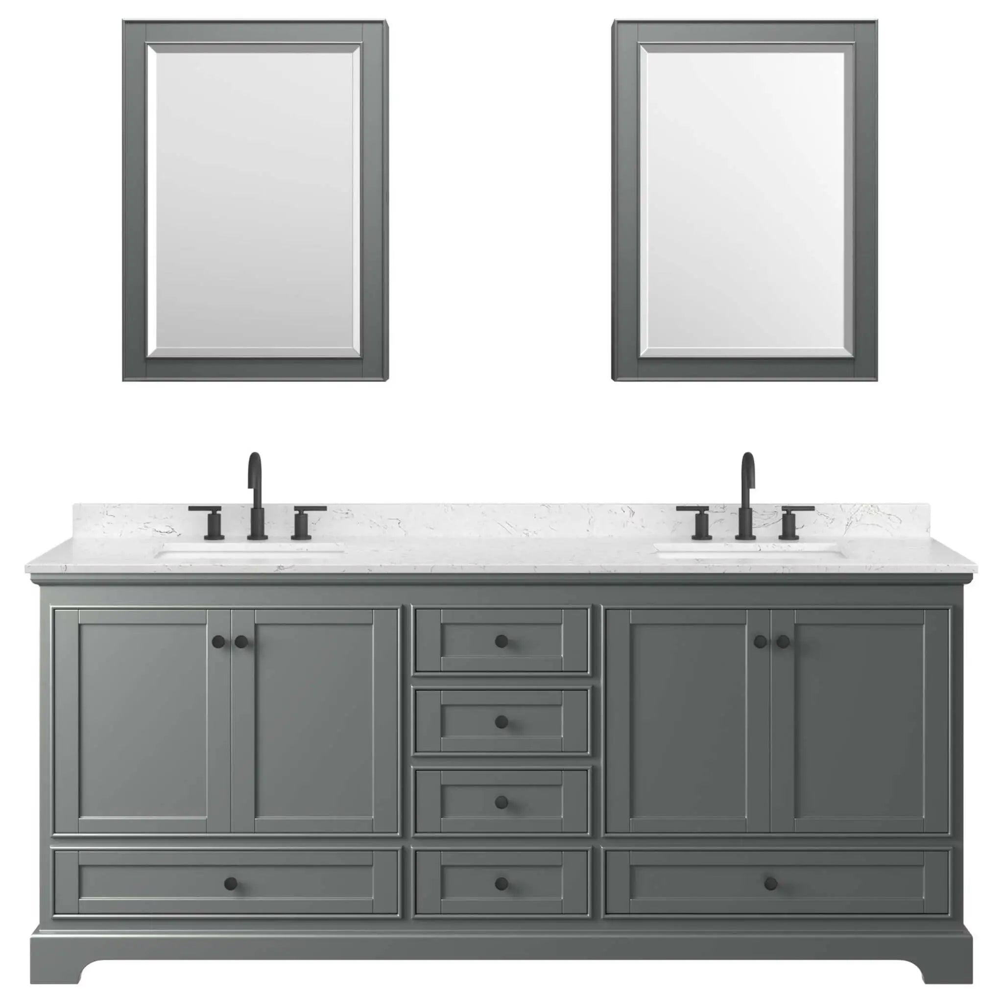 80" Deborah Double Bathroom Vanity in Dark Gray with Matte Black Trim & Medicine Cabinet by Wyndham