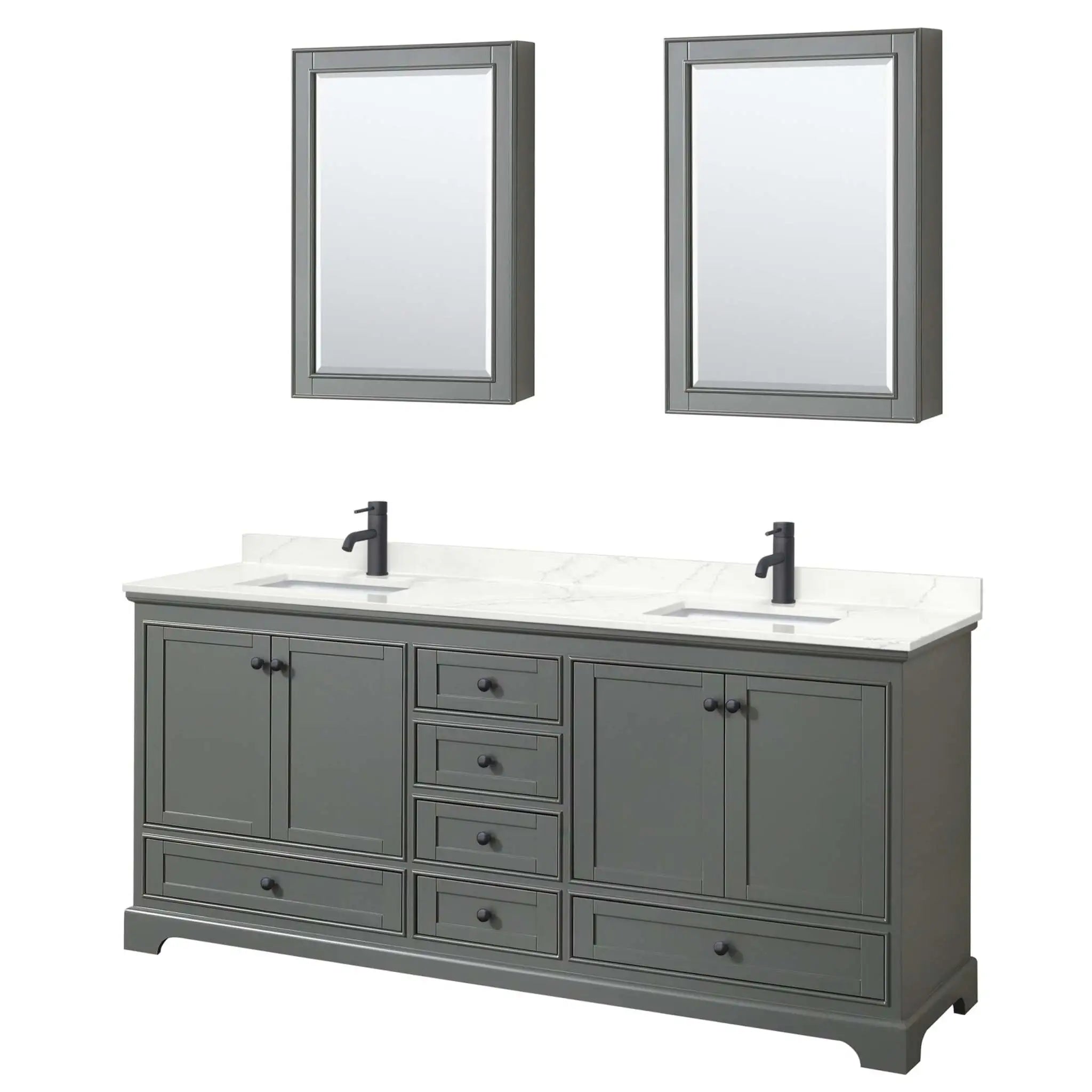 80" Deborah Double Bathroom Vanity in Dark Gray with Matte Black Trim & Medicine Cabinet by Wyndham