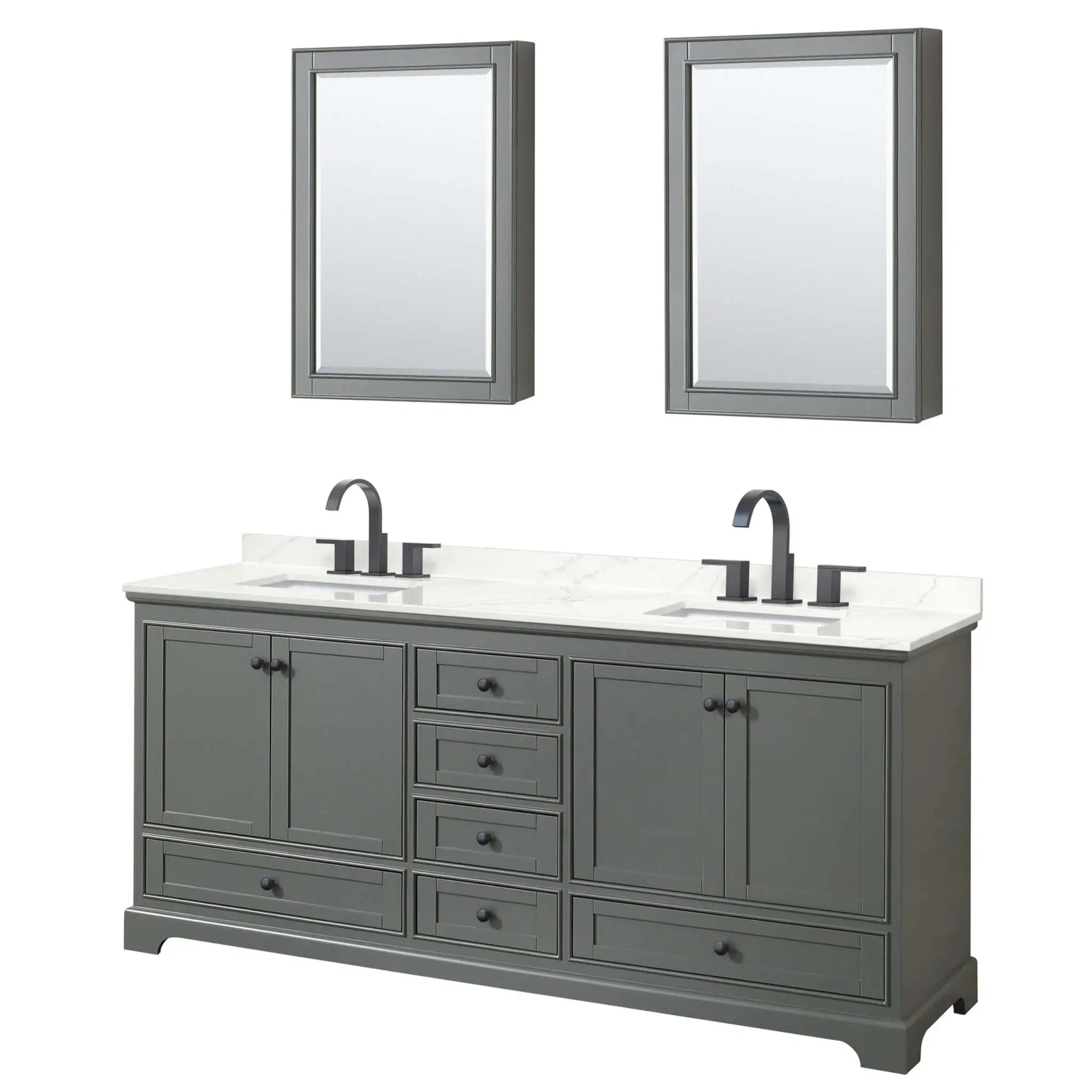 80" Deborah Double Bathroom Vanity in Dark Gray with Matte Black Trim & Medicine Cabinet by Wyndham