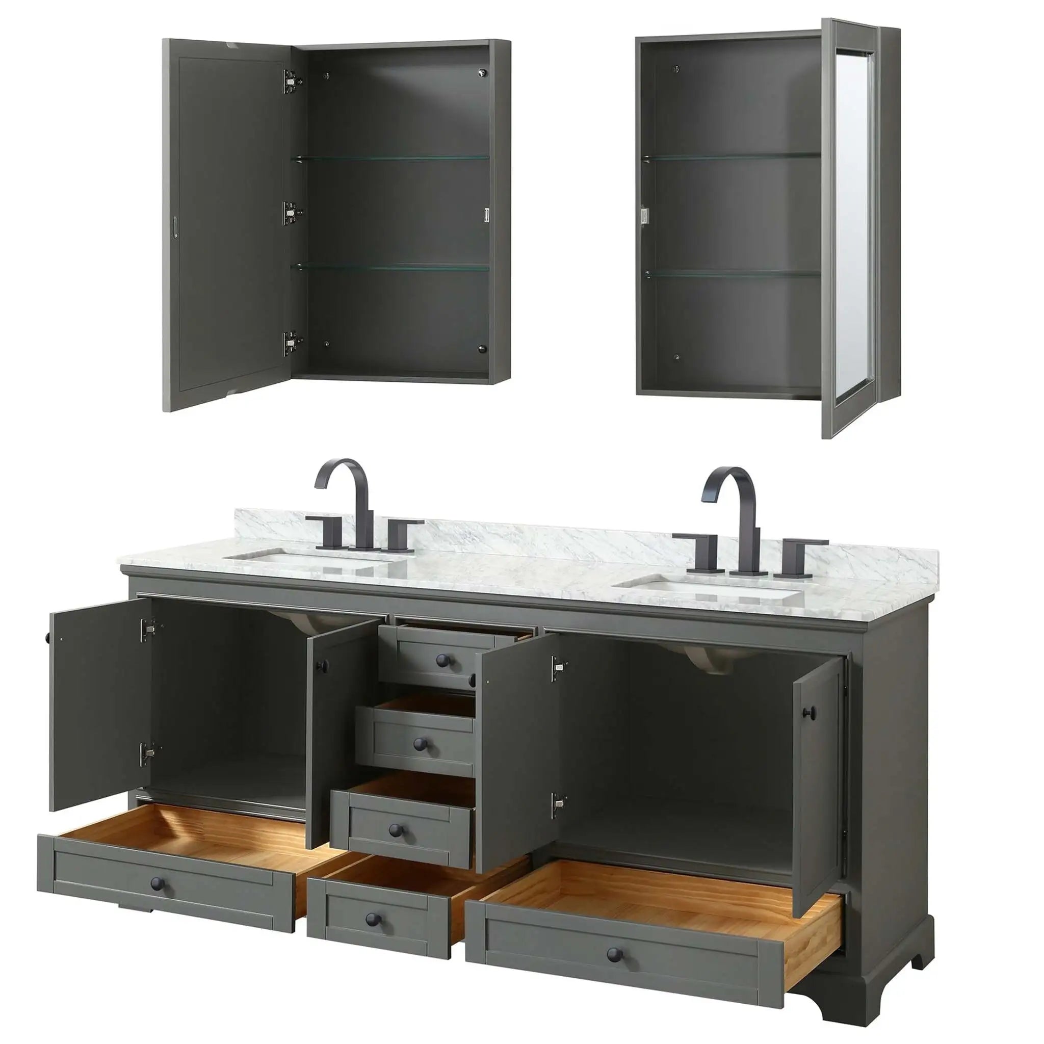 80" Deborah Double Bathroom Vanity in Dark Gray with Matte Black Trim & Medicine Cabinet by Wyndham