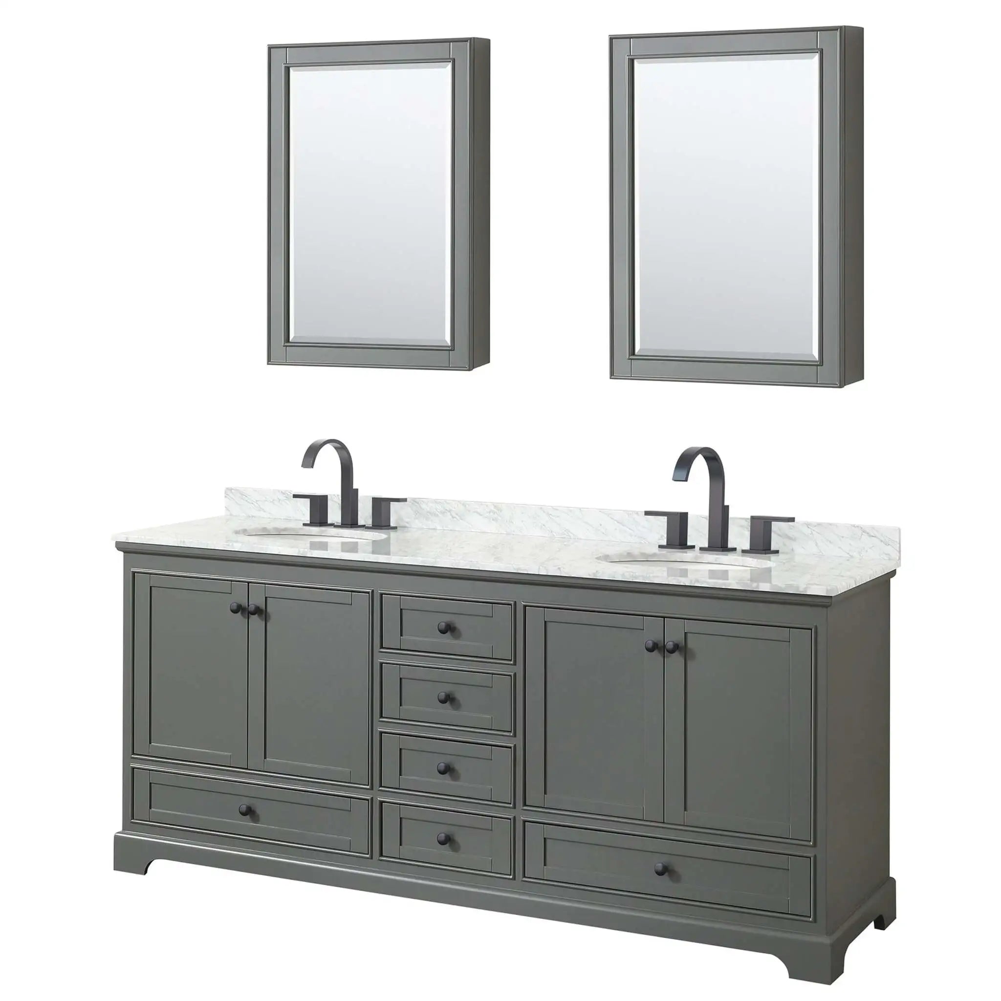 80" Deborah Double Bathroom Vanity in Dark Gray with Matte Black Trim & Medicine Cabinet by Wyndham
