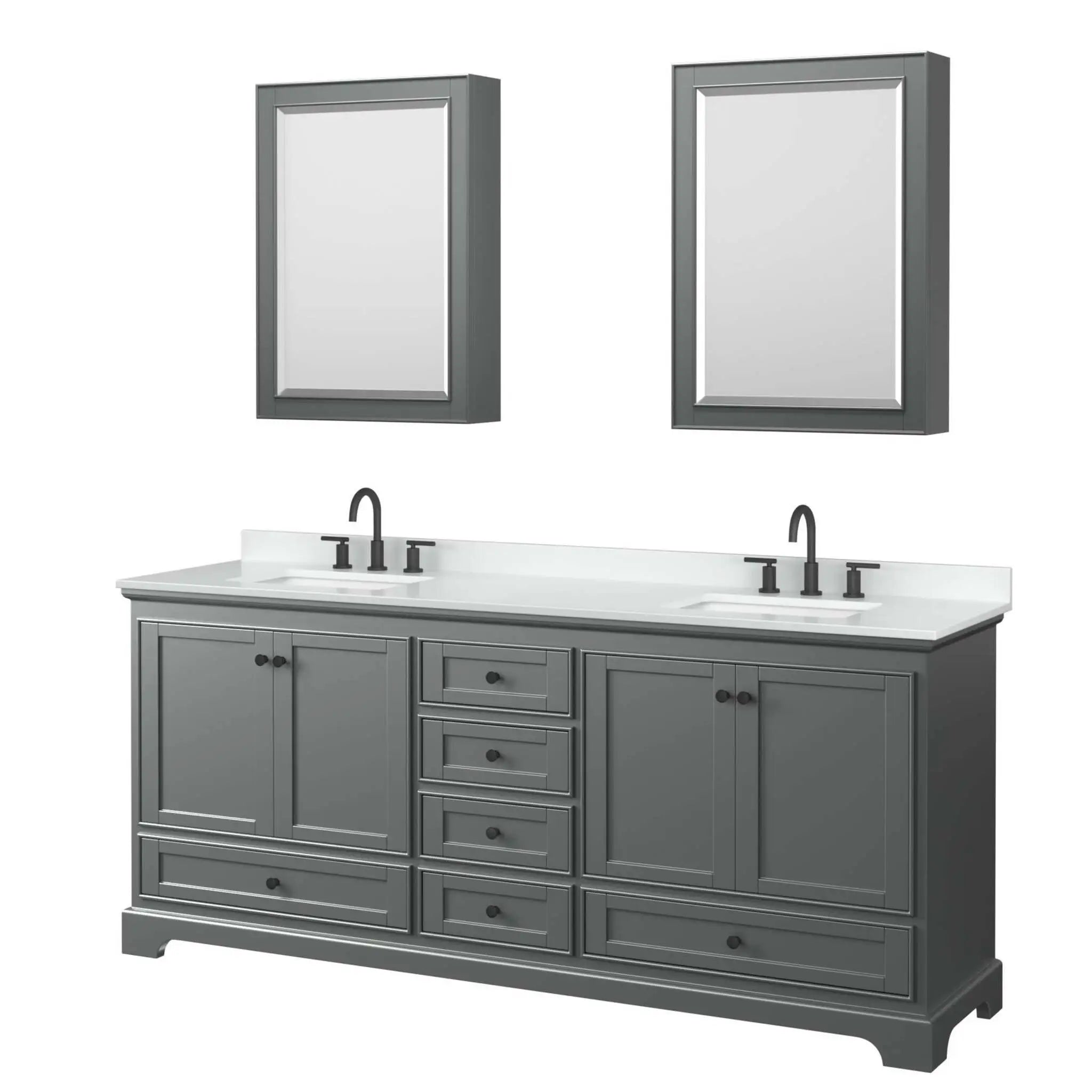 80" Deborah Double Bathroom Vanity in Dark Gray with Matte Black Trim & Medicine Cabinet by Wyndham