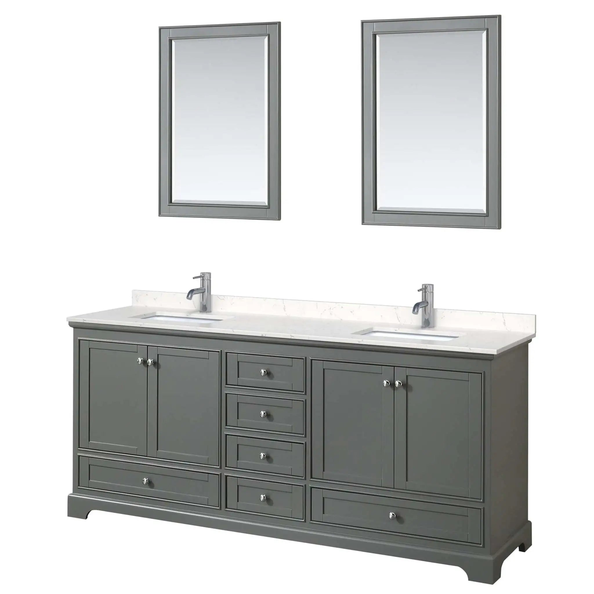 80" Deborah Double Bathroom Vanity in Dark Gray with Polished Chrome Trim & 24" Mirror by Wyndham