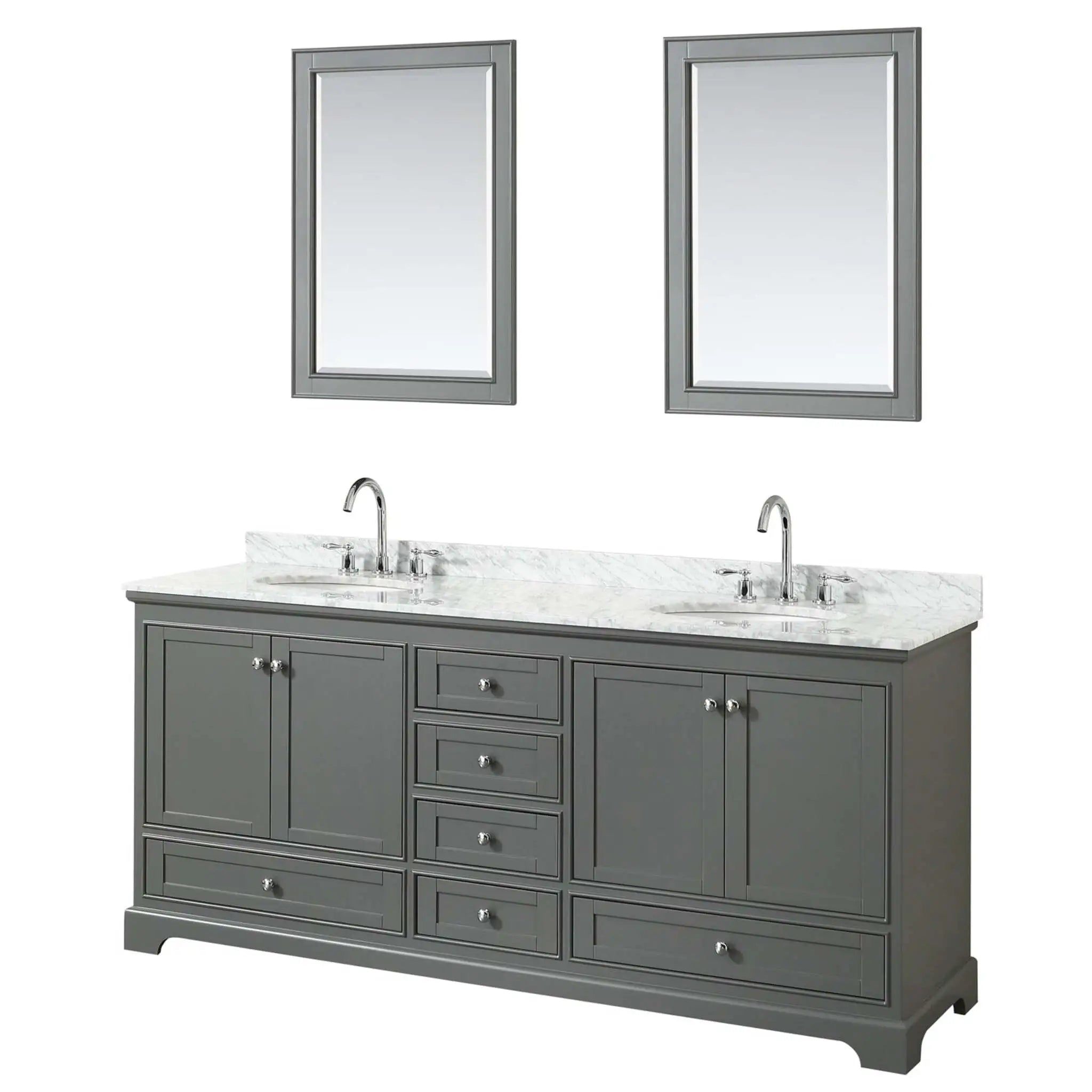 80" Deborah Double Bathroom Vanity in Dark Gray with Polished Chrome Trim & 24" Mirror by Wyndham