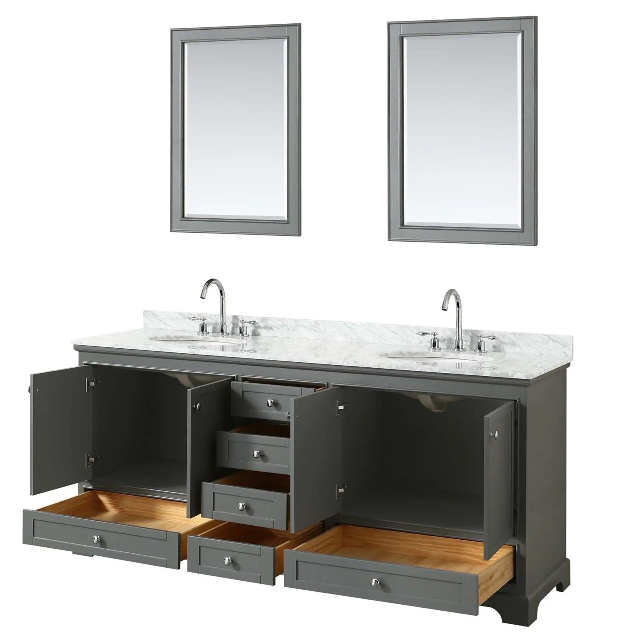 80" Deborah Double Bathroom Vanity in Dark Gray with Polished Chrome Trim & 24" Mirror by Wyndham