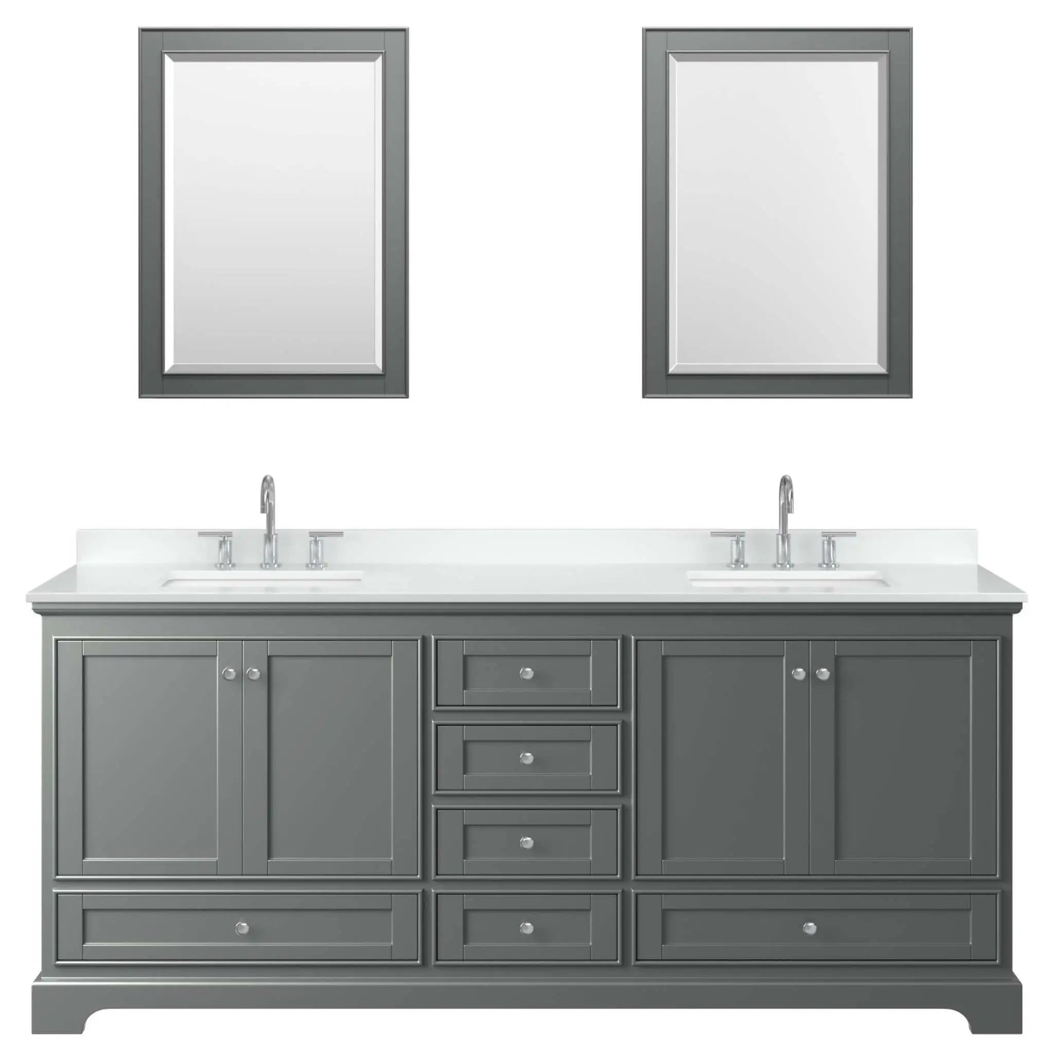 80" Deborah Double Bathroom Vanity in Dark Gray with Polished Chrome Trim & 24" Mirror by Wyndham