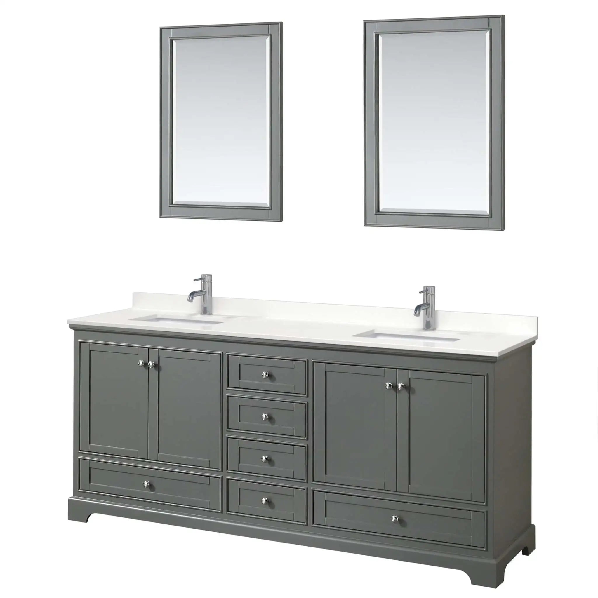 80" Deborah Double Bathroom Vanity in Dark Gray with Polished Chrome Trim & 24" Mirror by Wyndham