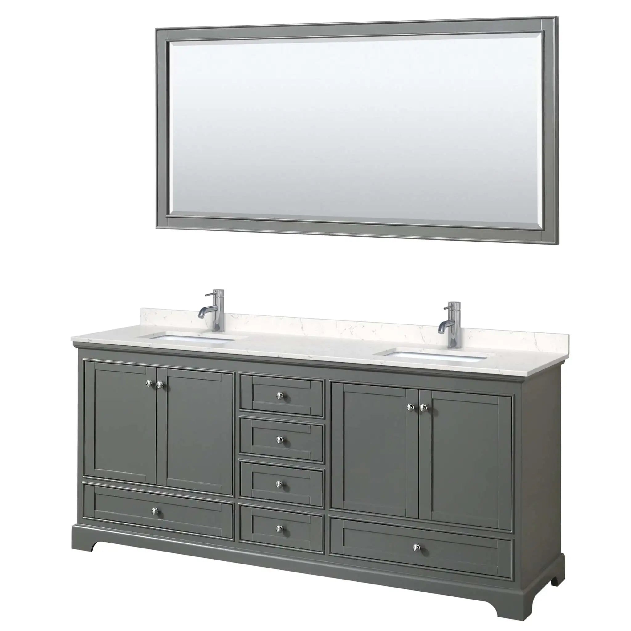 80" Deborah Double Bathroom Vanity in Dark Gray with Polished Chrome Trim & 70" Mirror by Wyndham