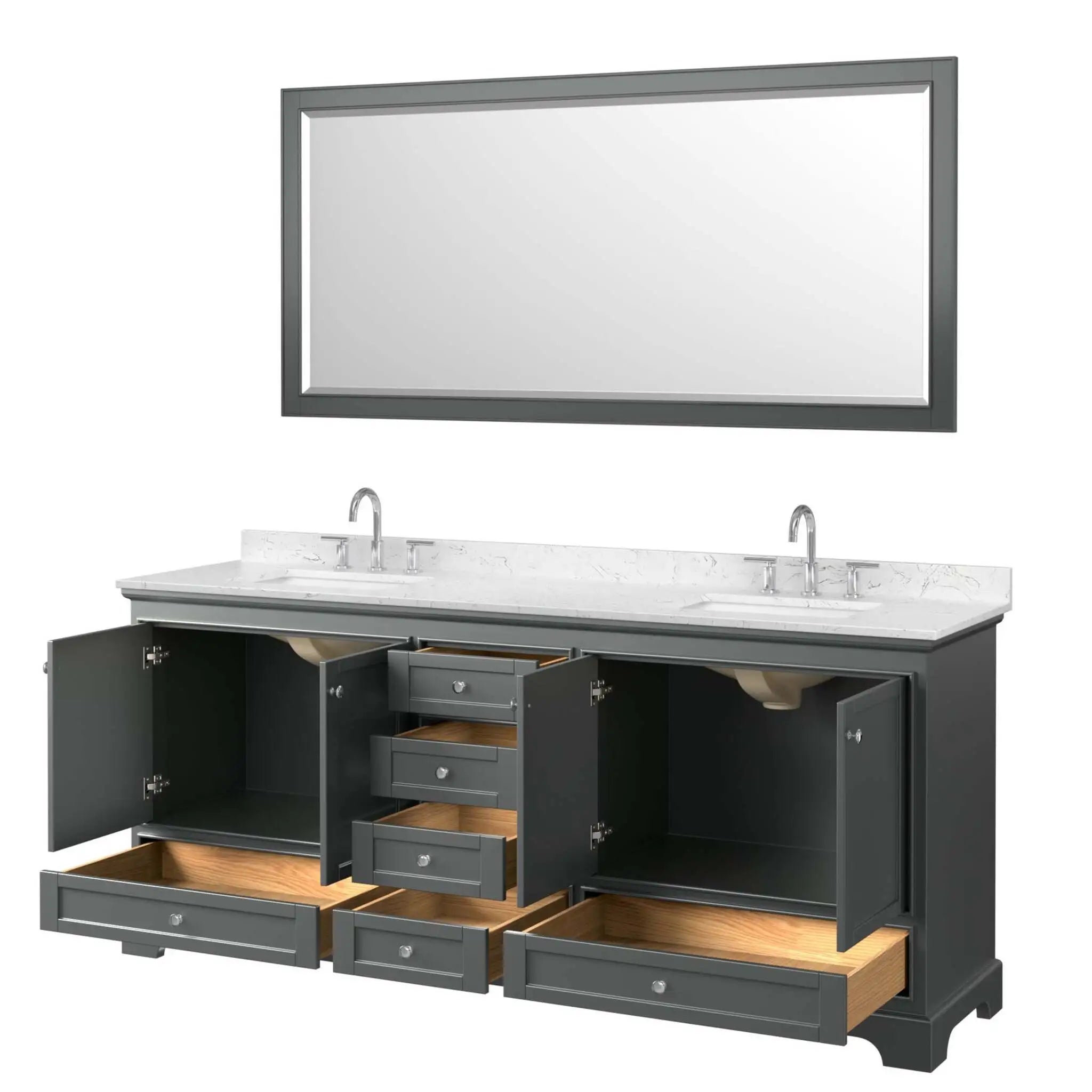 80" Deborah Double Bathroom Vanity in Dark Gray with Polished Chrome Trim & 70" Mirror by Wyndham