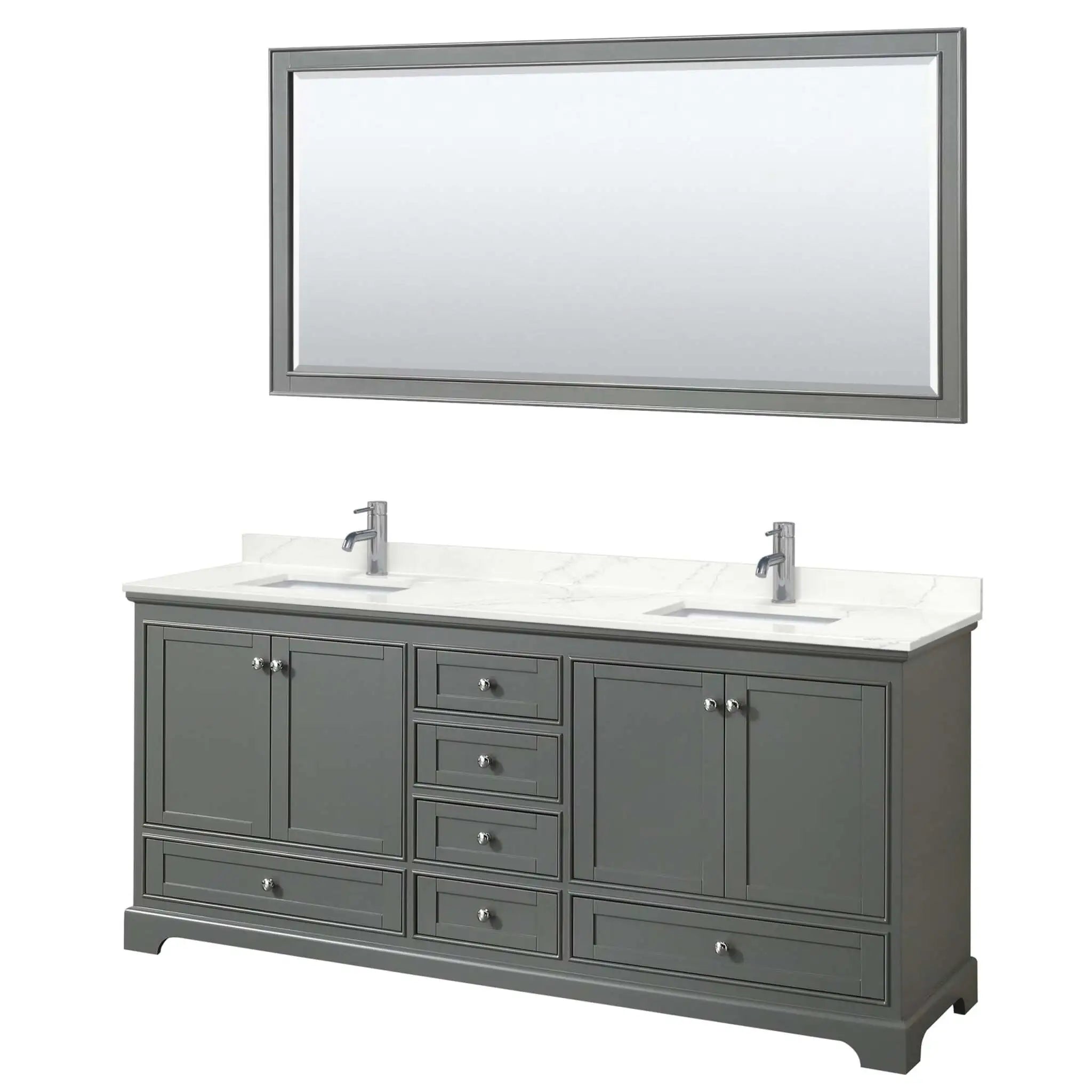 80" Deborah Double Bathroom Vanity in Dark Gray with Polished Chrome Trim & 70" Mirror by Wyndham