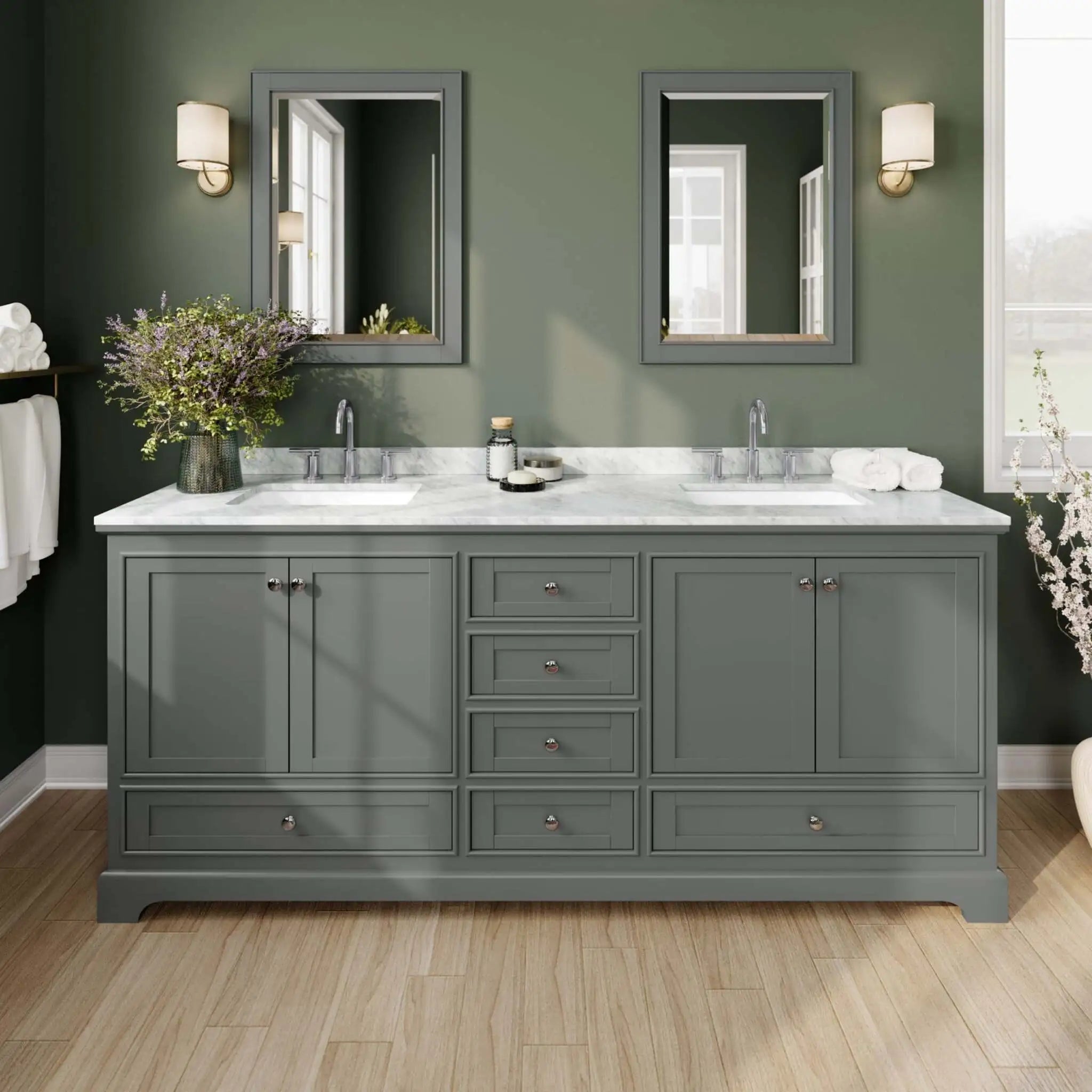 80" Deborah Double Bathroom Vanity in Dark Gray with Polished Chrome Trim & 70" Mirror by Wyndham
