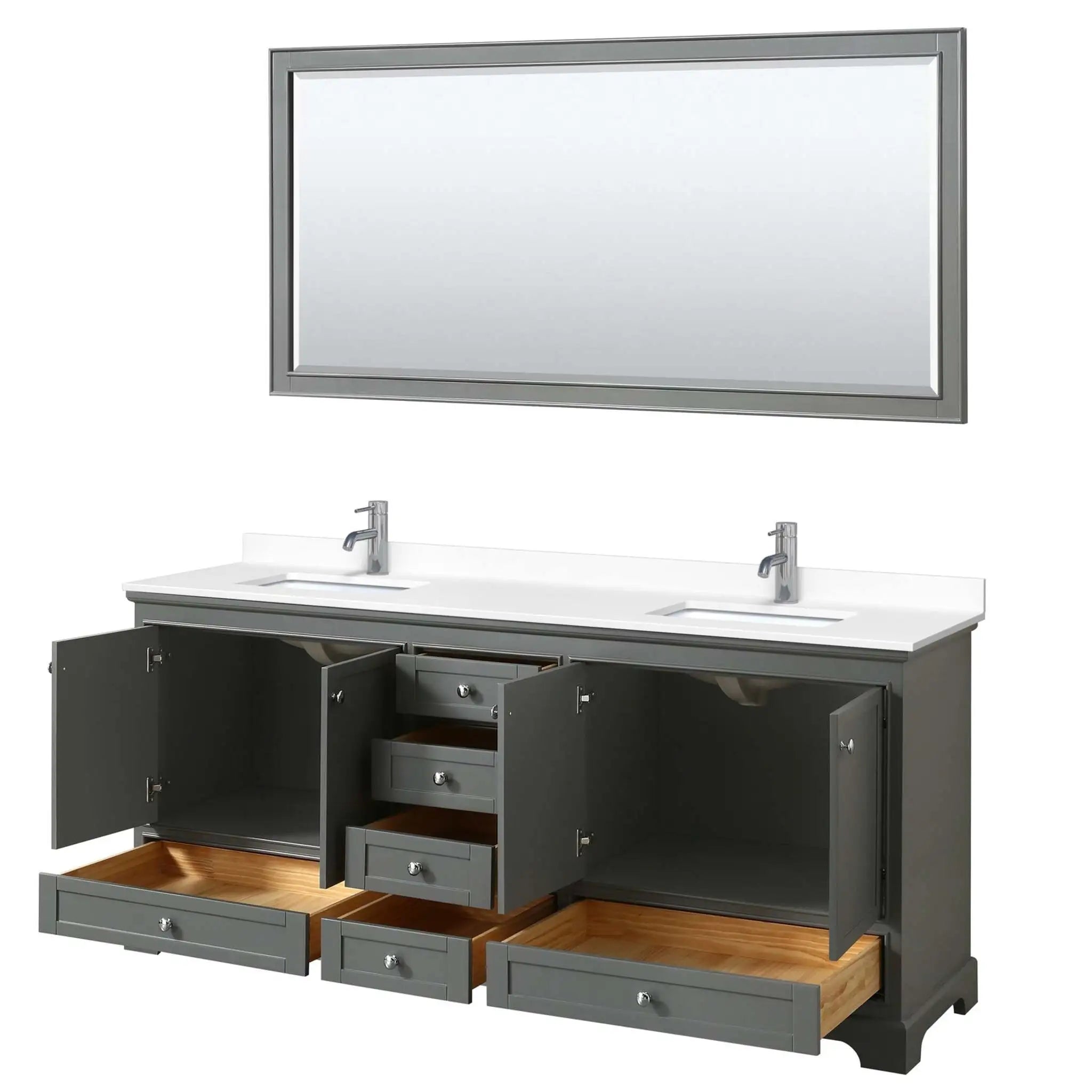 80" Deborah Double Bathroom Vanity in Dark Gray with Polished Chrome Trim & 70" Mirror by Wyndham
