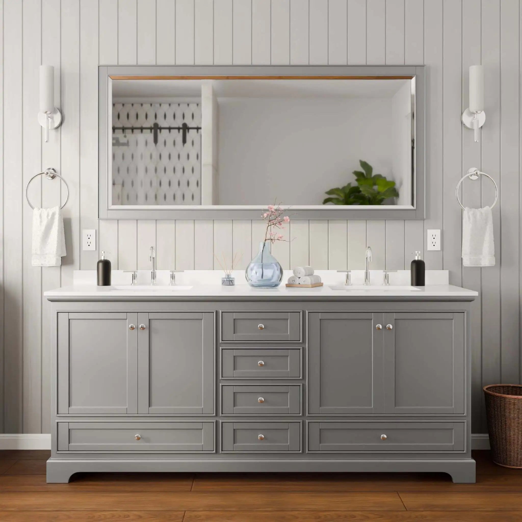 80" Deborah Double Bathroom Vanity in Dark Gray with Polished Chrome Trim & 70" Mirror by Wyndham