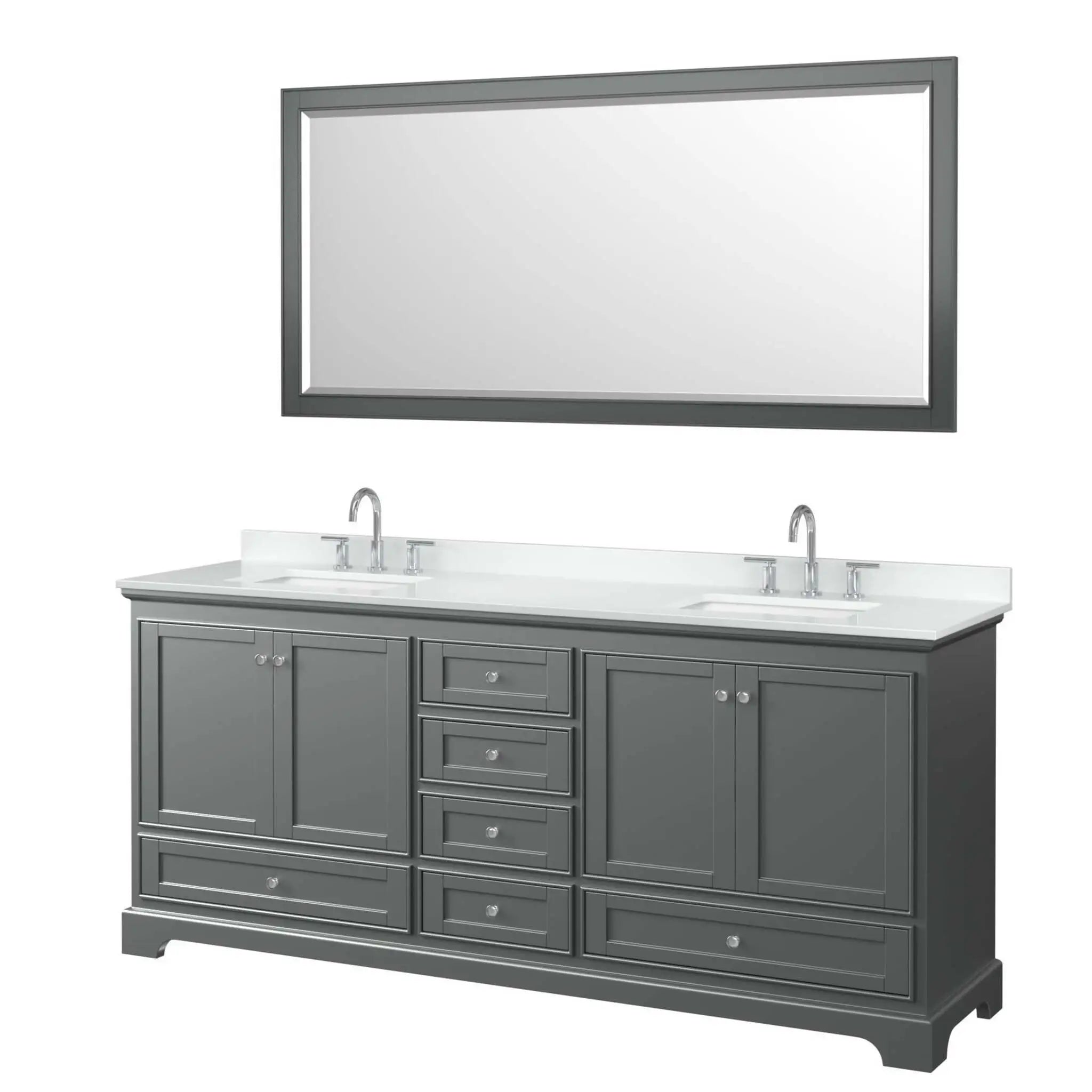 80" Deborah Double Bathroom Vanity in Dark Gray with Polished Chrome Trim & 70" Mirror by Wyndham