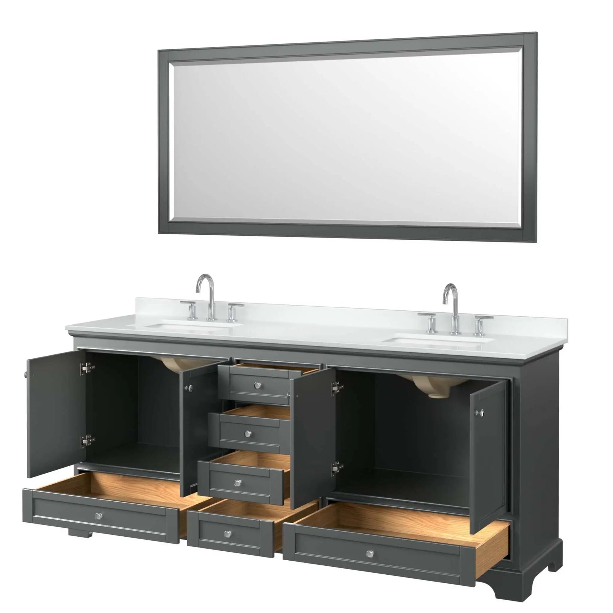 80" Deborah Double Bathroom Vanity in Dark Gray with Polished Chrome Trim & 70" Mirror by Wyndham