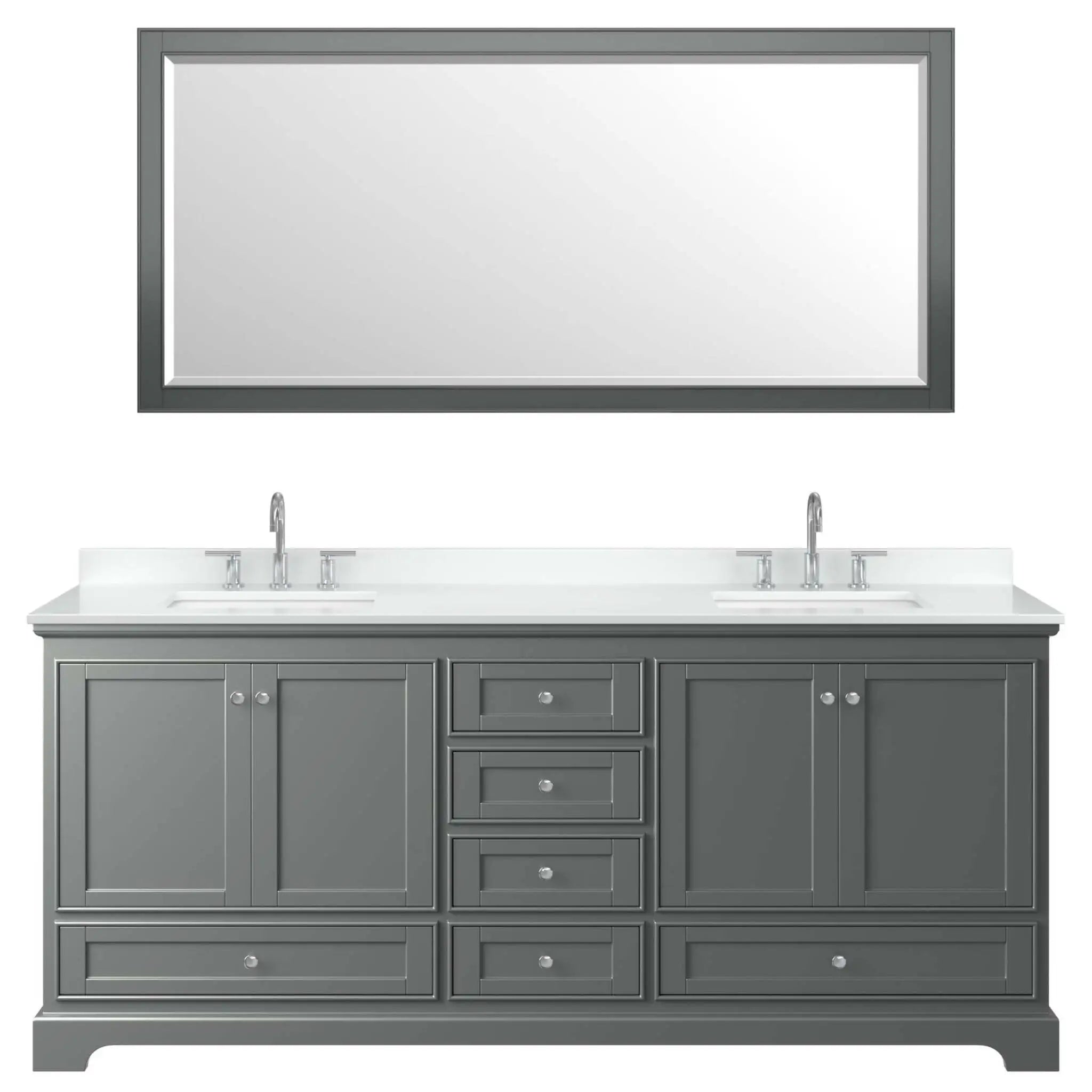 80" Deborah Double Bathroom Vanity in Dark Gray with Polished Chrome Trim & 70" Mirror by Wyndham