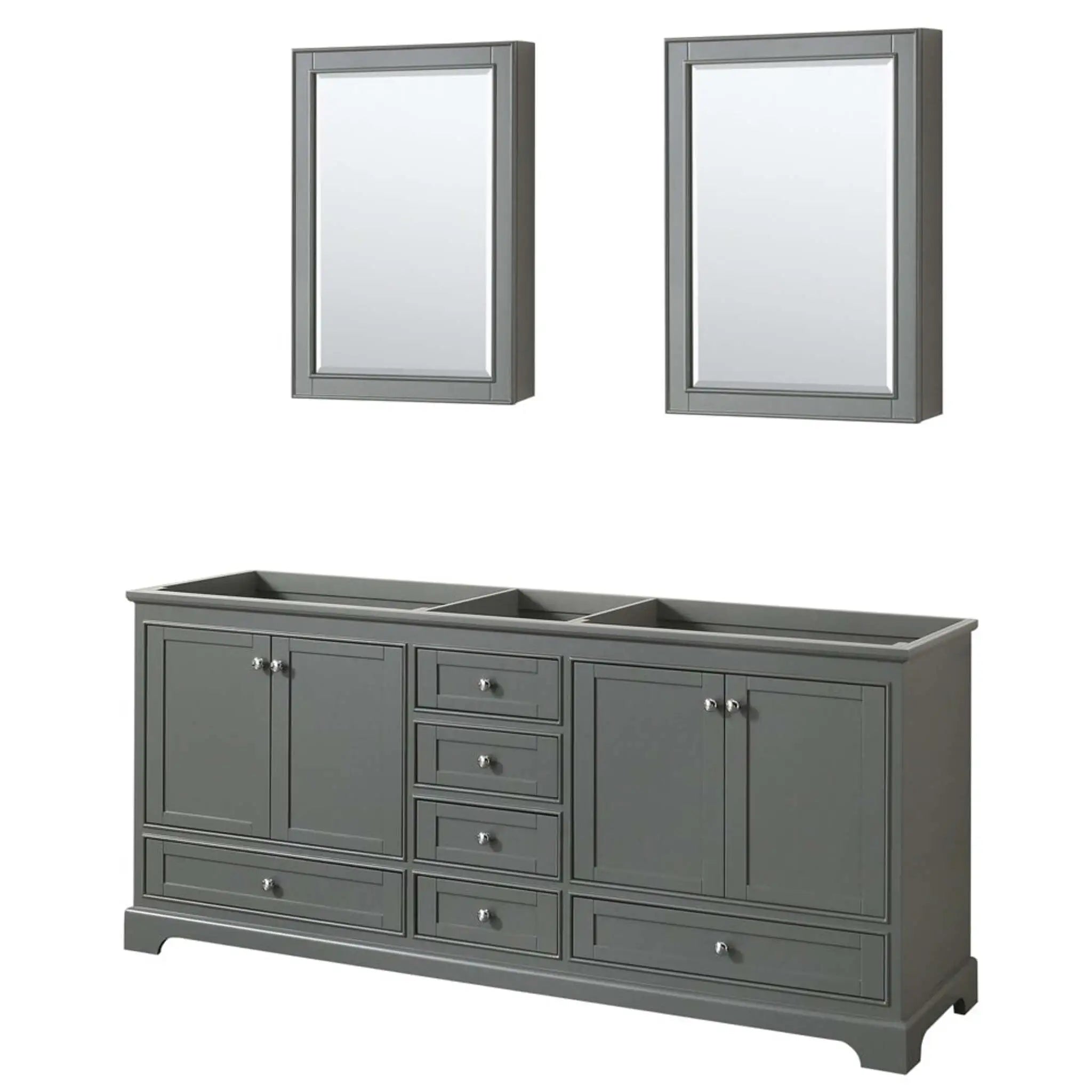 80" Deborah Double Bathroom Vanity in Dark Gray with Polished Chrome Trim & Medicine Cabinet by Wyndham