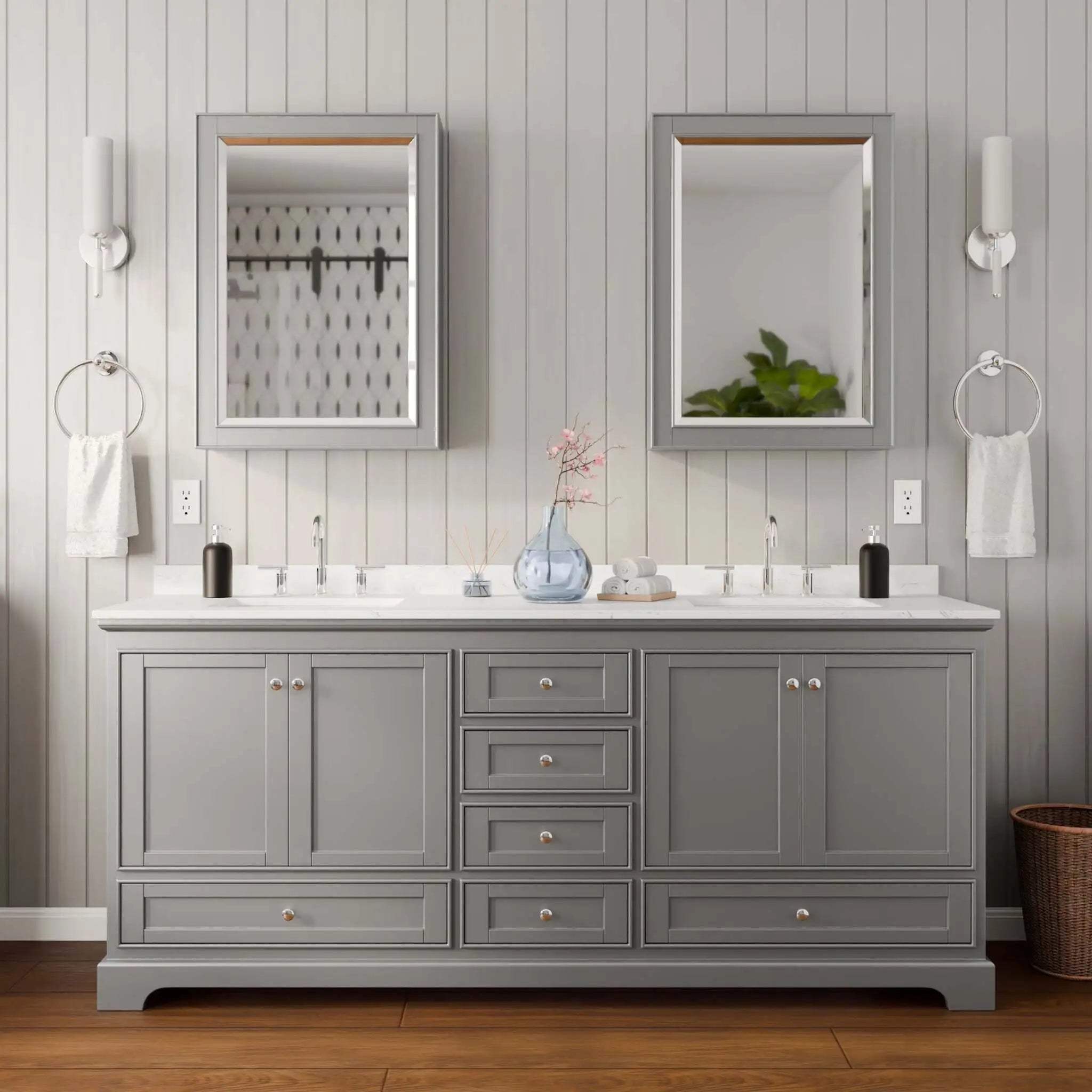 80" Deborah Double Bathroom Vanity in Dark Gray with Polished Chrome Trim & Medicine Cabinet by Wyndham