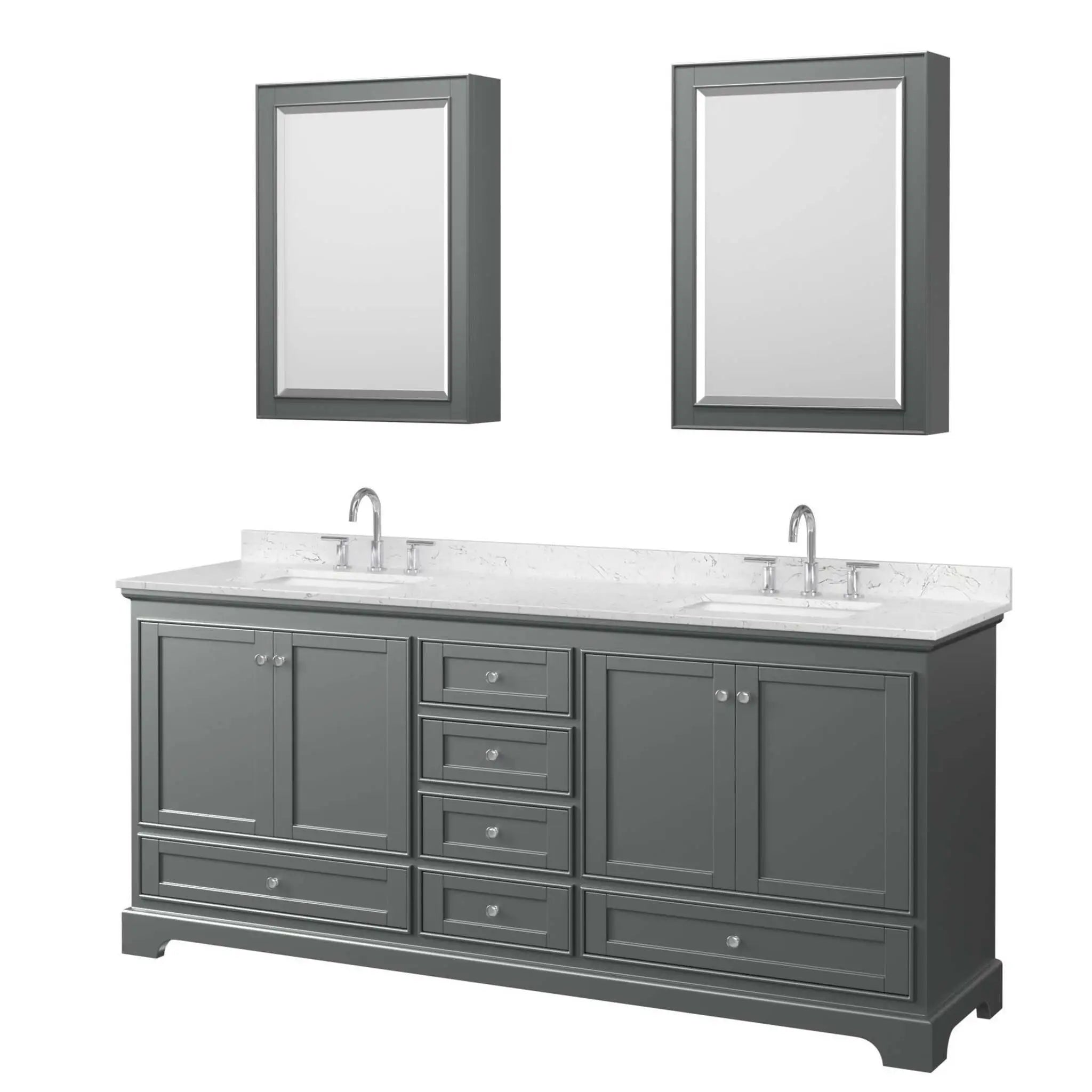 80" Deborah Double Bathroom Vanity in Dark Gray with Polished Chrome Trim & Medicine Cabinet by Wyndham