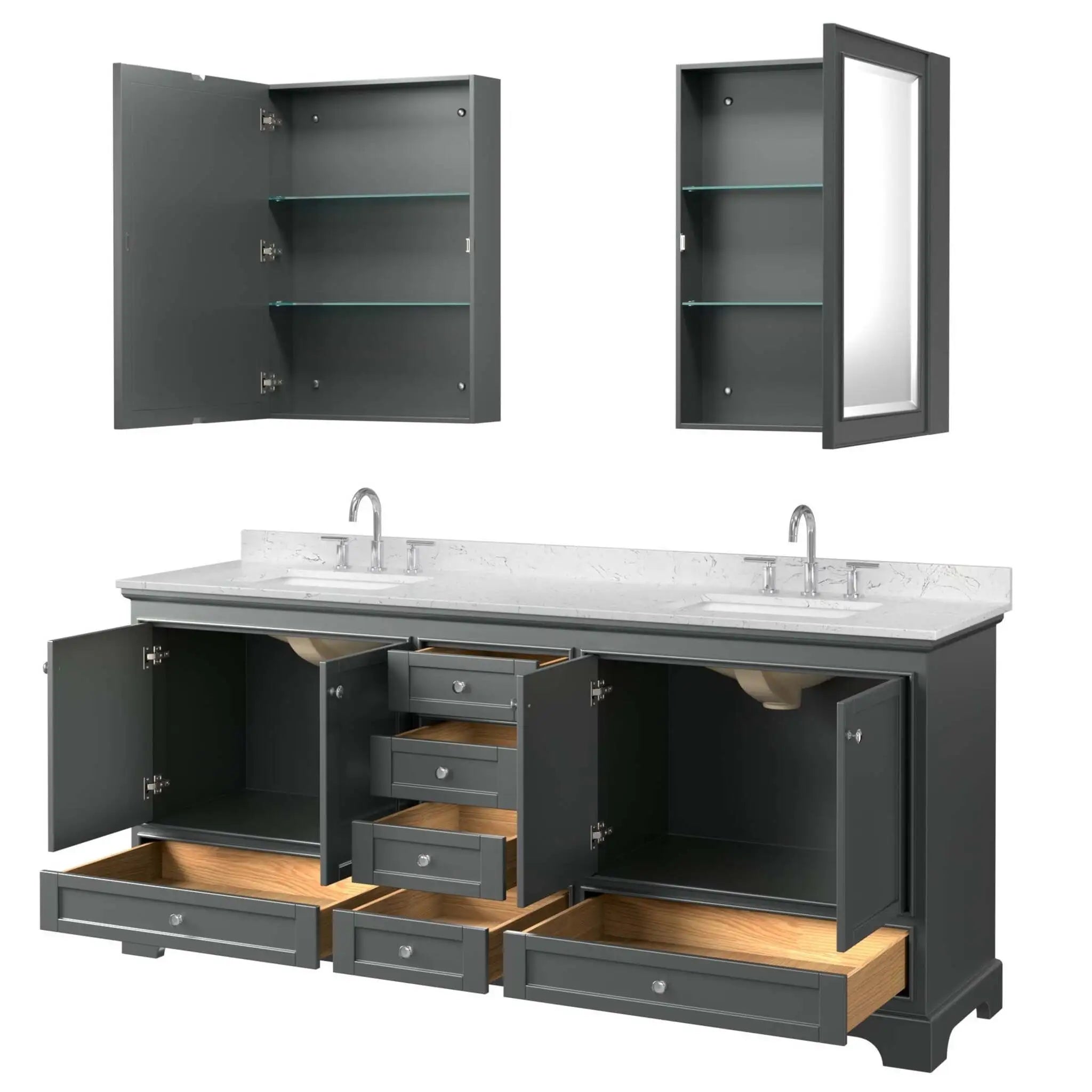 80" Deborah Double Bathroom Vanity in Dark Gray with Polished Chrome Trim & Medicine Cabinet by Wyndham