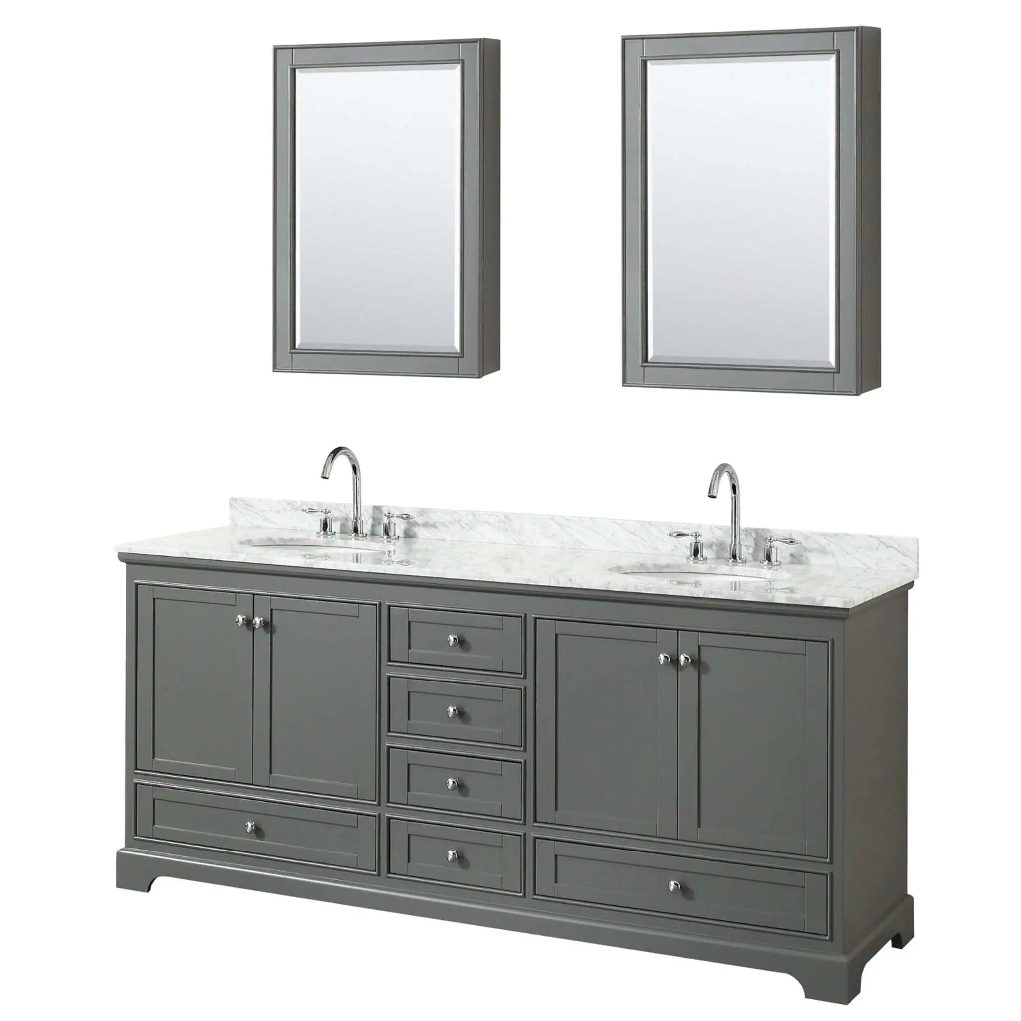 80" Deborah Double Bathroom Vanity in Dark Gray with Polished Chrome Trim & Medicine Cabinet by Wyndham