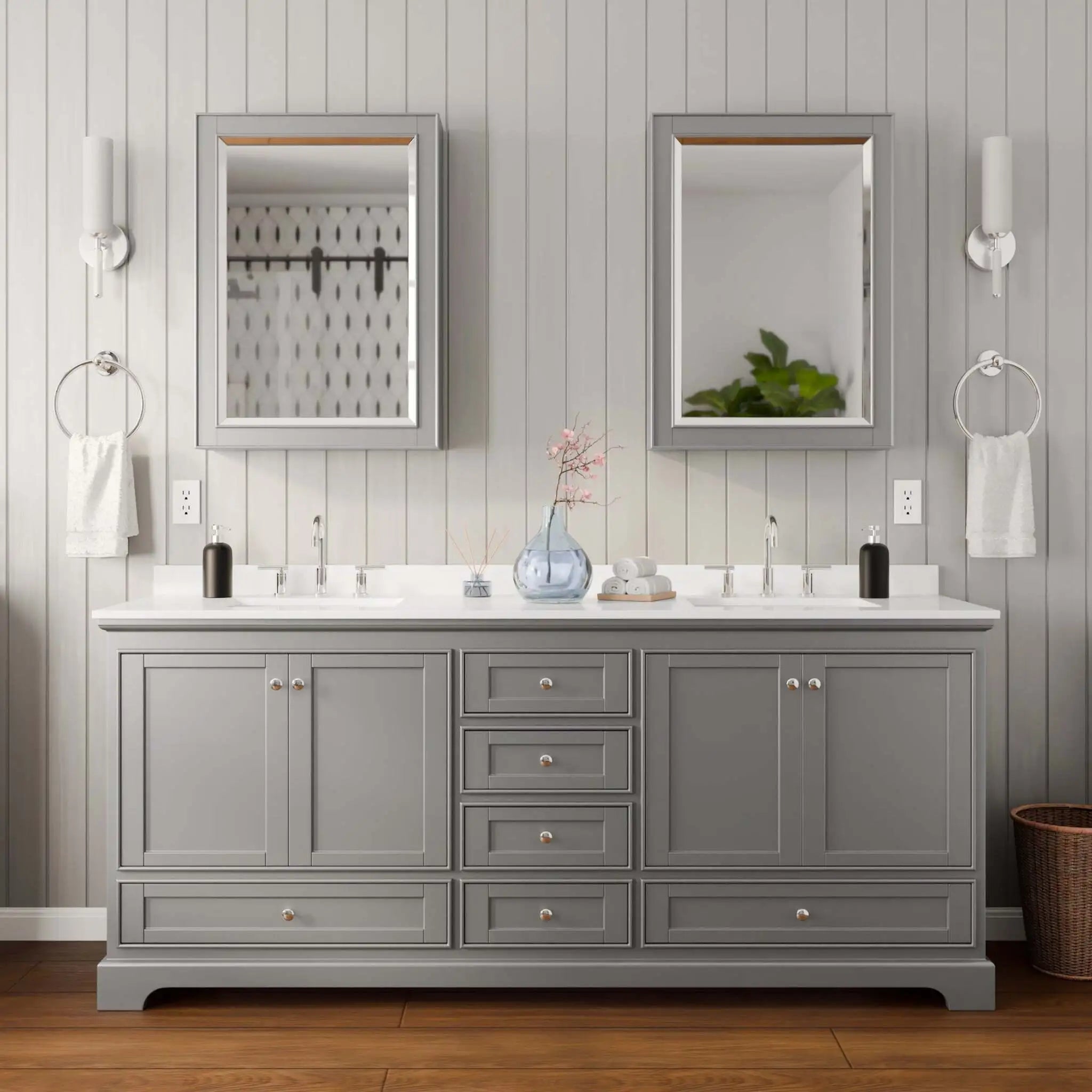 80" Deborah Double Bathroom Vanity in Dark Gray with Polished Chrome Trim & Medicine Cabinet by Wyndham
