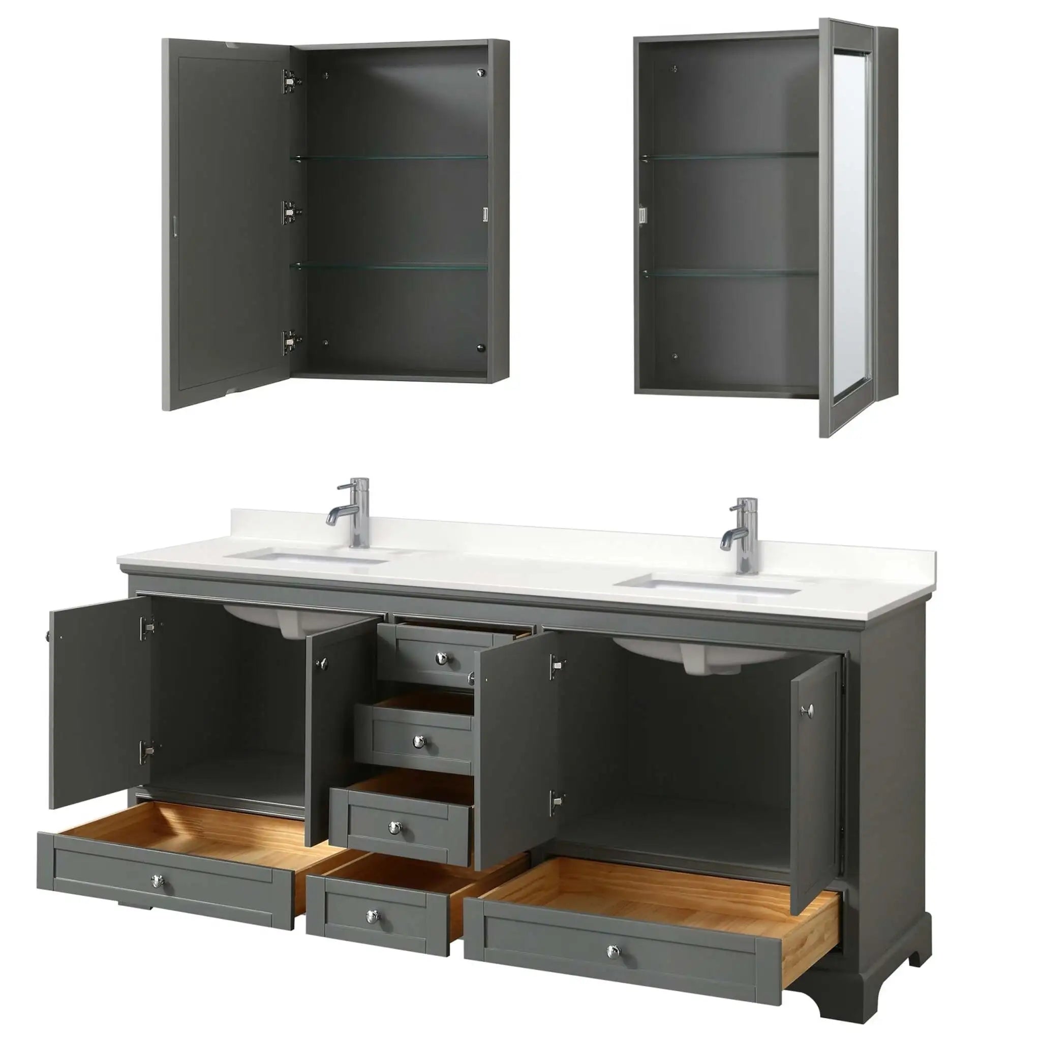 80" Deborah Double Bathroom Vanity in Dark Gray with Polished Chrome Trim & Medicine Cabinet by Wyndham