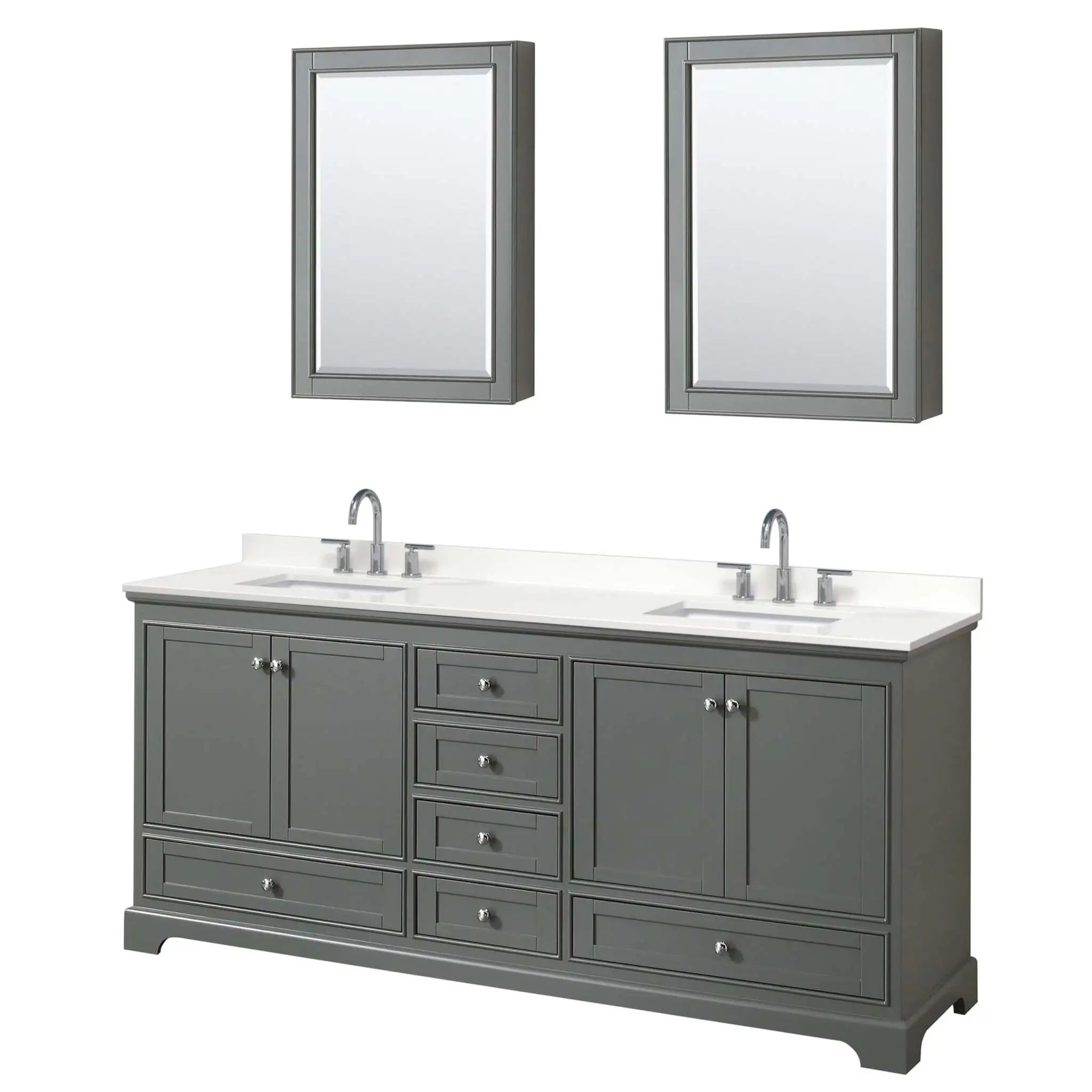 80" Deborah Double Bathroom Vanity in Dark Gray with Polished Chrome Trim & Medicine Cabinet by Wyndham