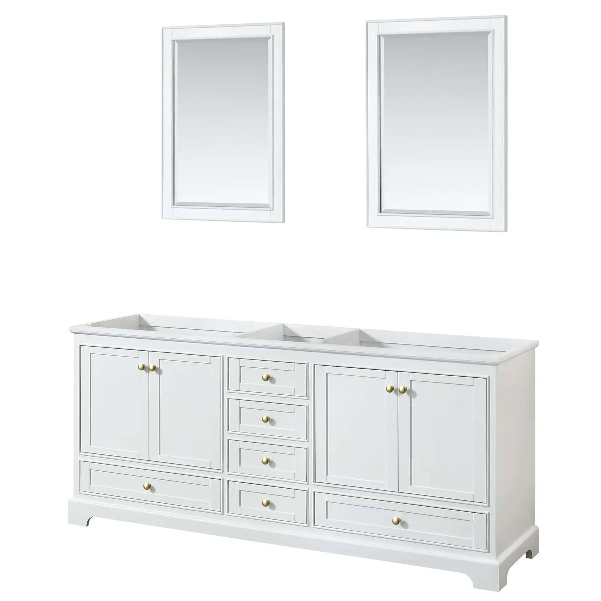 80" Deborah Double Bathroom Vanity in White with Brushed Gold Trim & 24" Mirror by Wyndham
