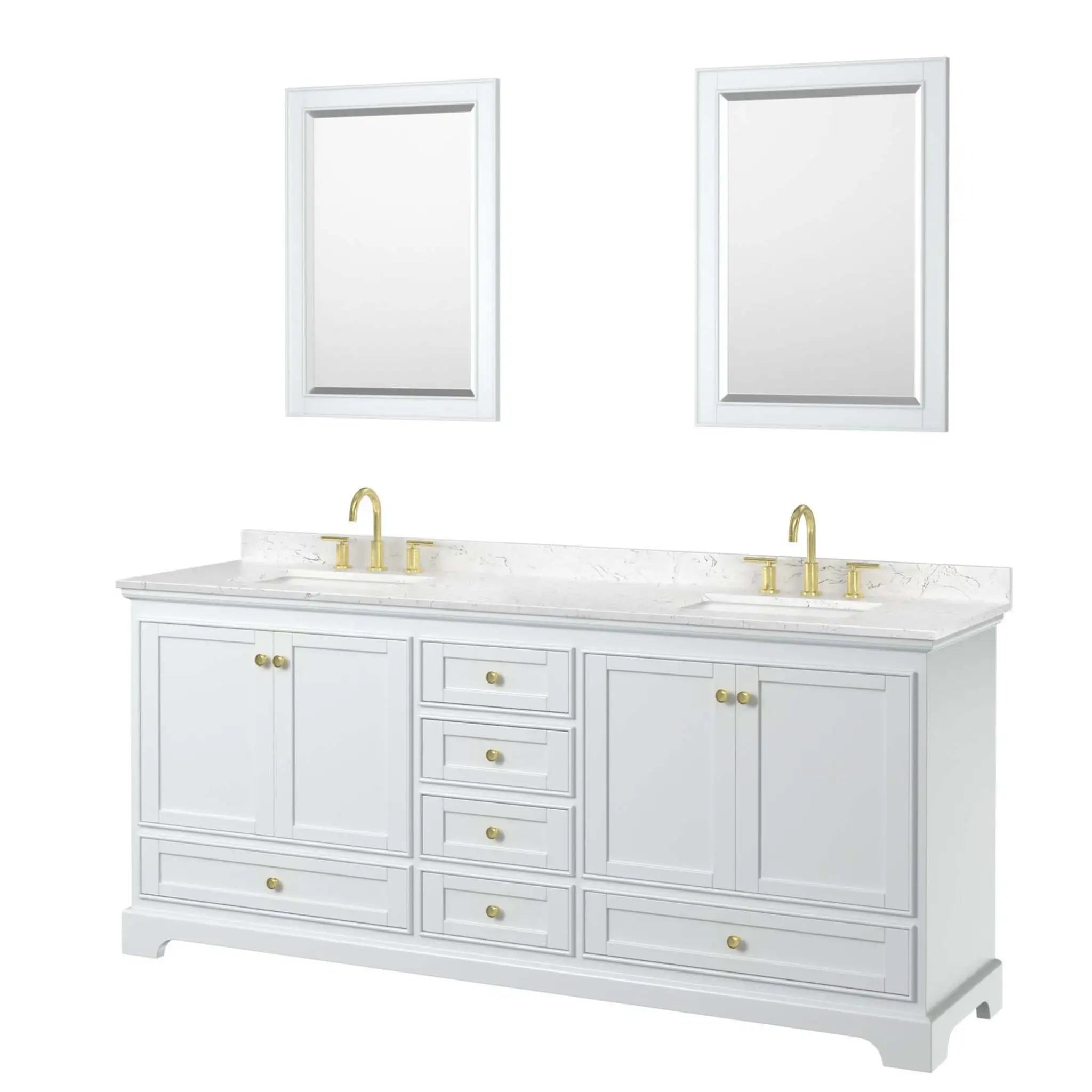 80" Deborah Double Bathroom Vanity in White with Brushed Gold Trim & 24" Mirror by Wyndham