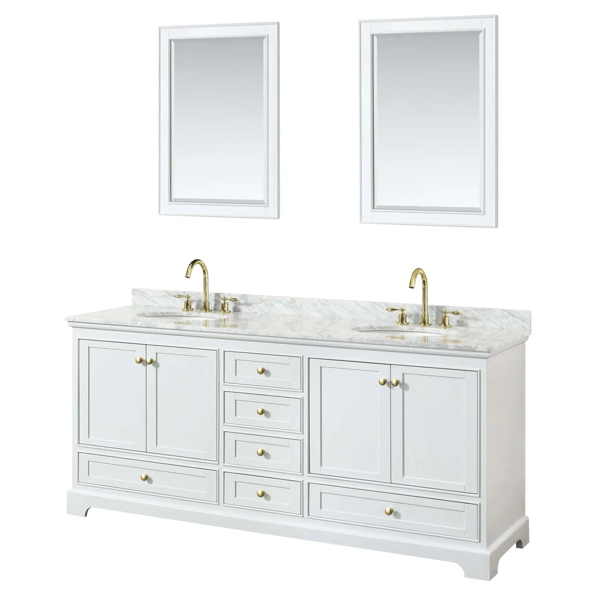 80" Deborah Double Bathroom Vanity in White with Brushed Gold Trim & 24" Mirror by Wyndham