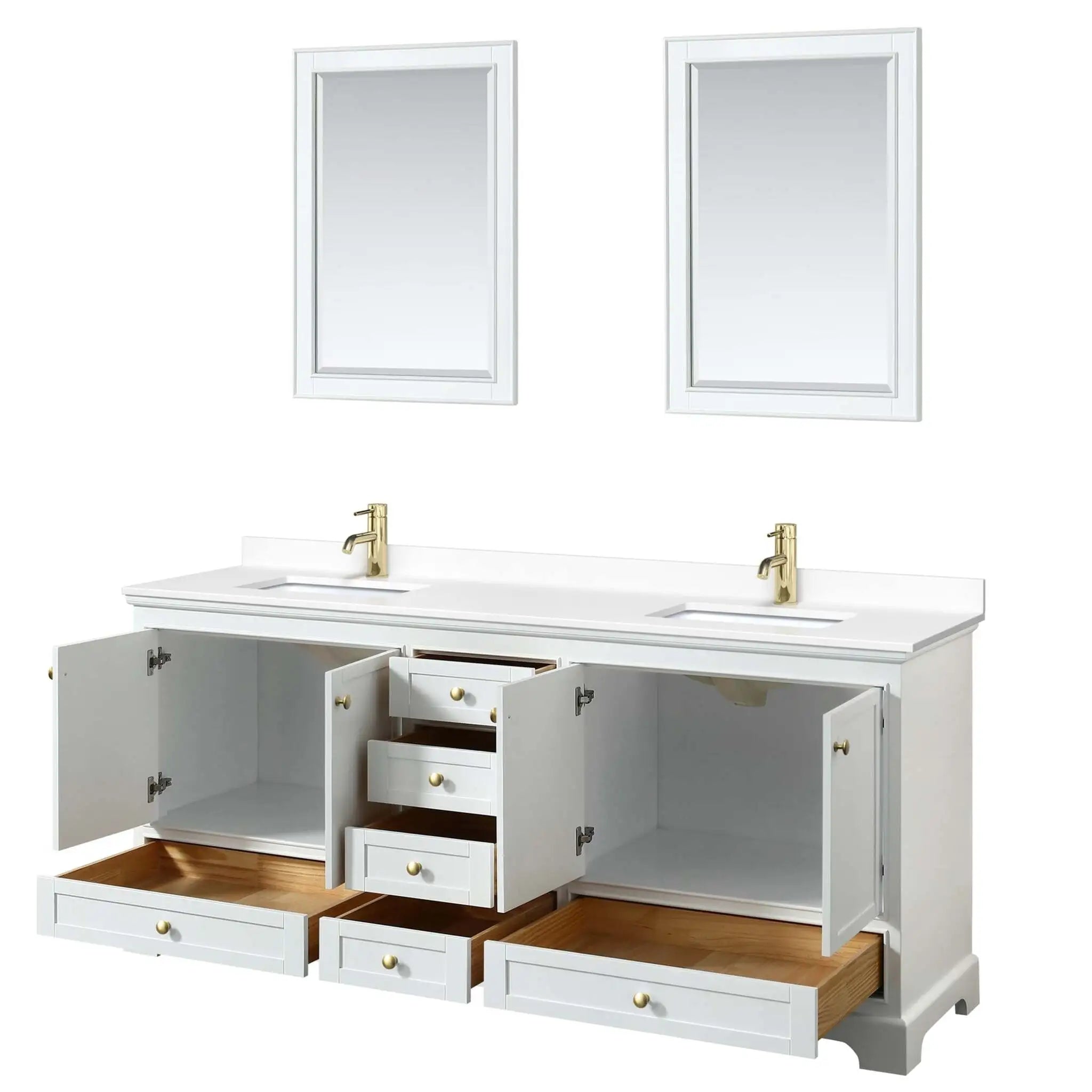 80" Deborah Double Bathroom Vanity in White with Brushed Gold Trim & 24" Mirror by Wyndham
