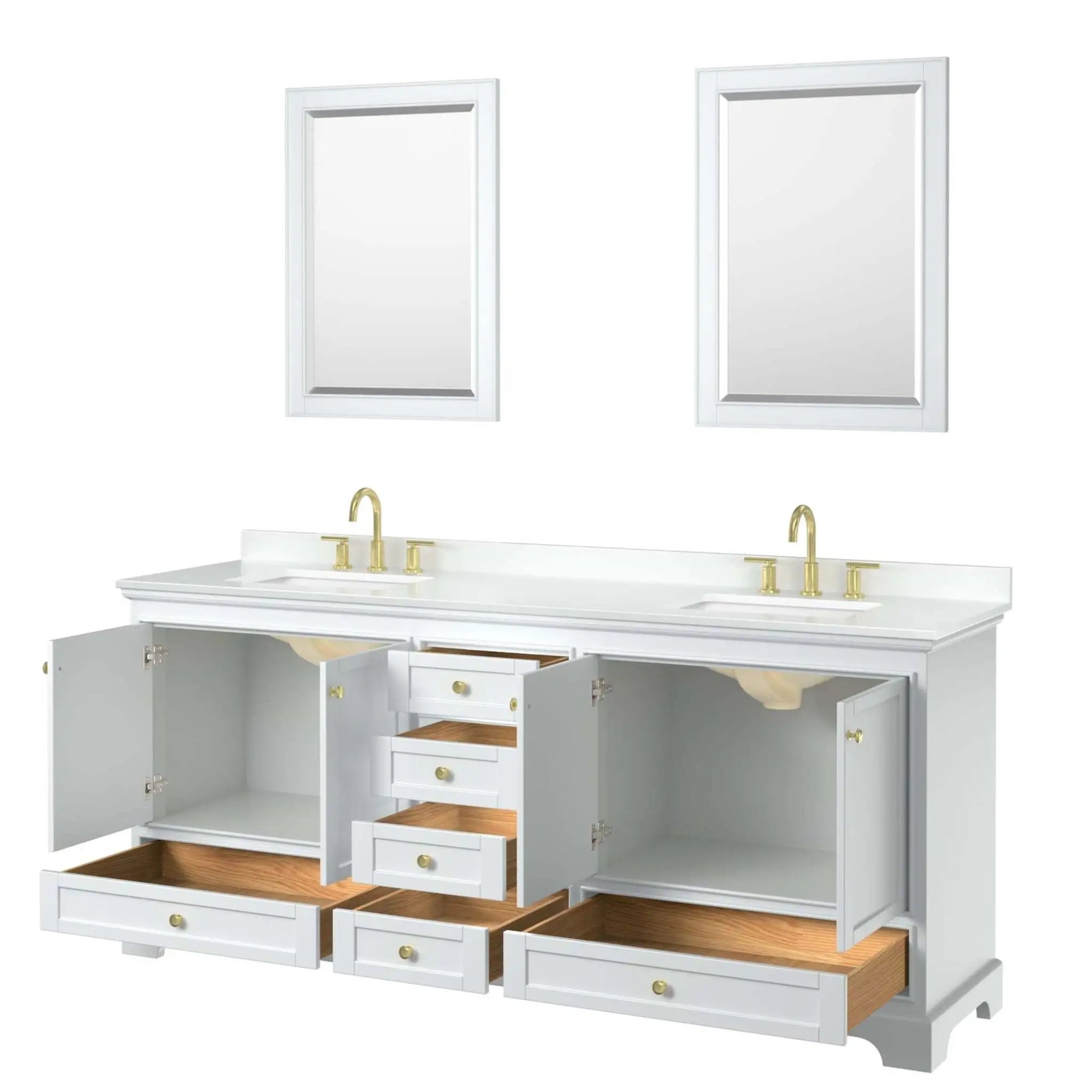 80" Deborah Double Bathroom Vanity in White with Brushed Gold Trim & 24" Mirror by Wyndham