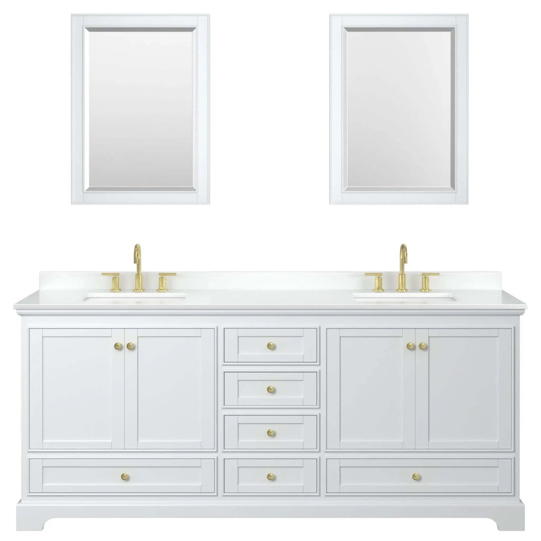 80" Deborah Double Bathroom Vanity in White with Brushed Gold Trim & 24" Mirror by Wyndham