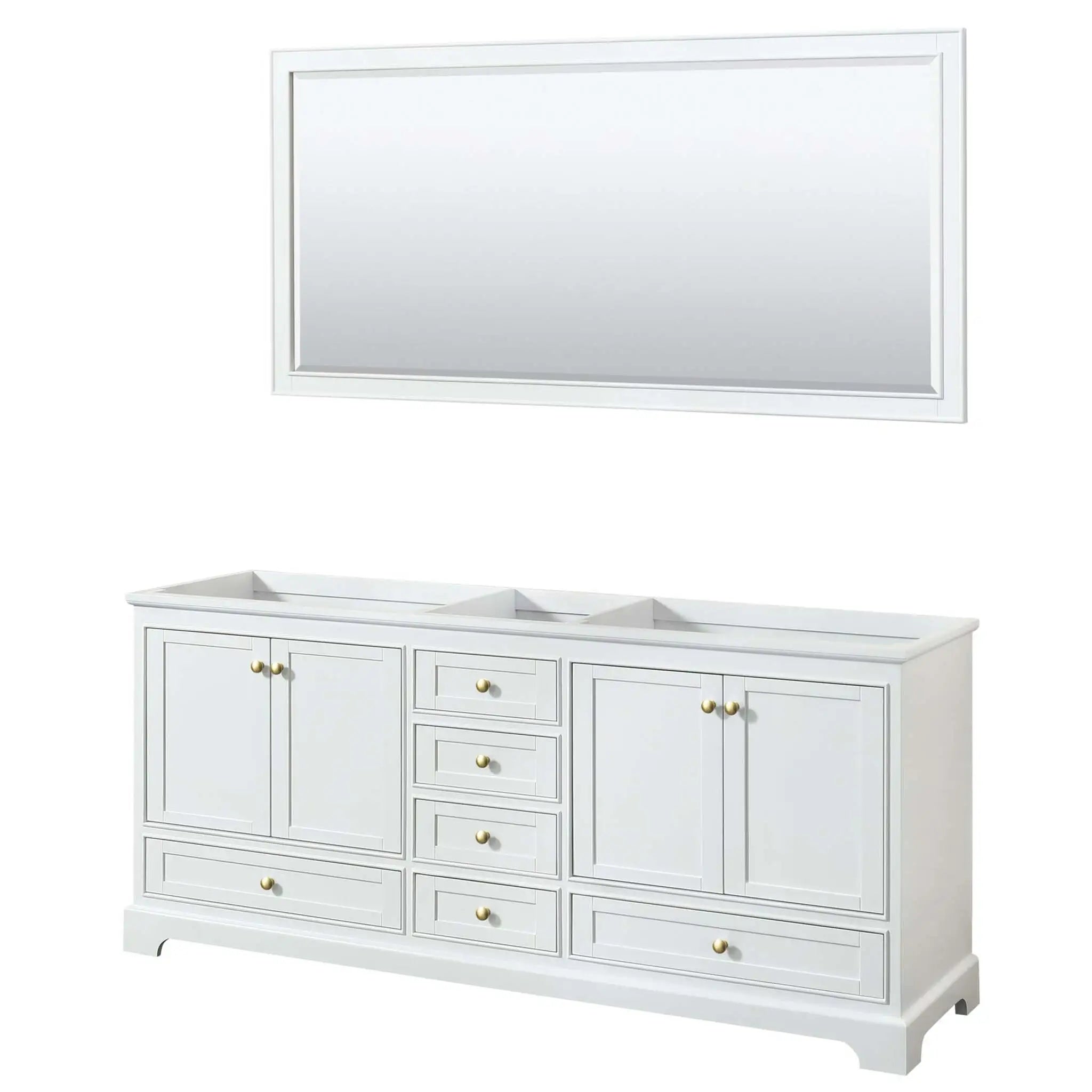 80" Deborah Double Bathroom Vanity in White with Brushed Gold Trim & 70" Mirror by Wyndham