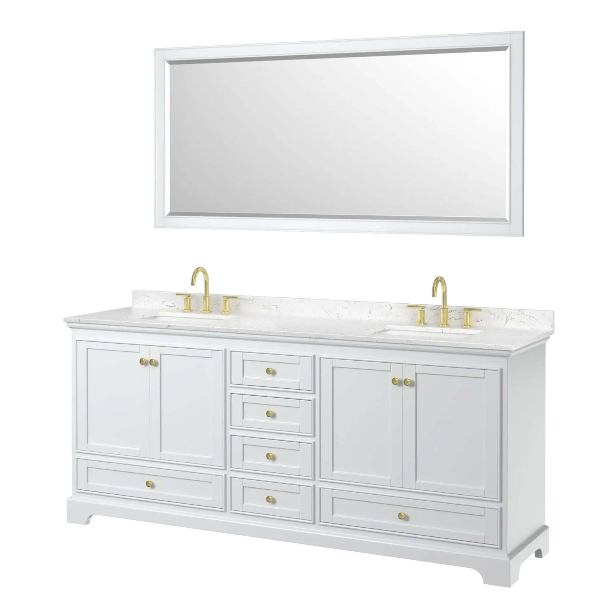 80" Deborah Double Bathroom Vanity in White with Brushed Gold Trim & 70" Mirror by Wyndham