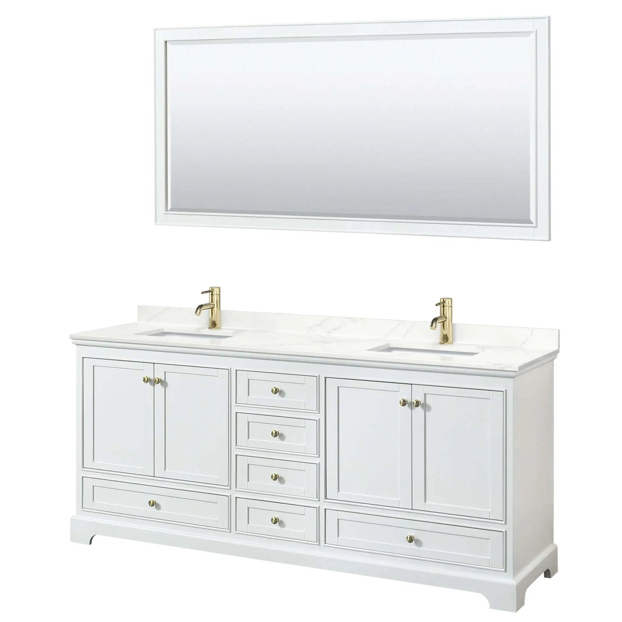80" Deborah Double Bathroom Vanity in White with Brushed Gold Trim & 70" Mirror by Wyndham