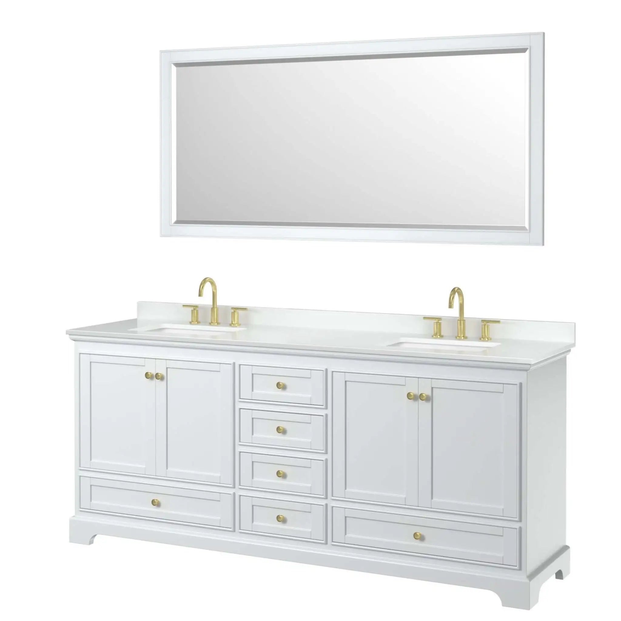 80" Deborah Double Bathroom Vanity in White with Brushed Gold Trim & 70" Mirror by Wyndham