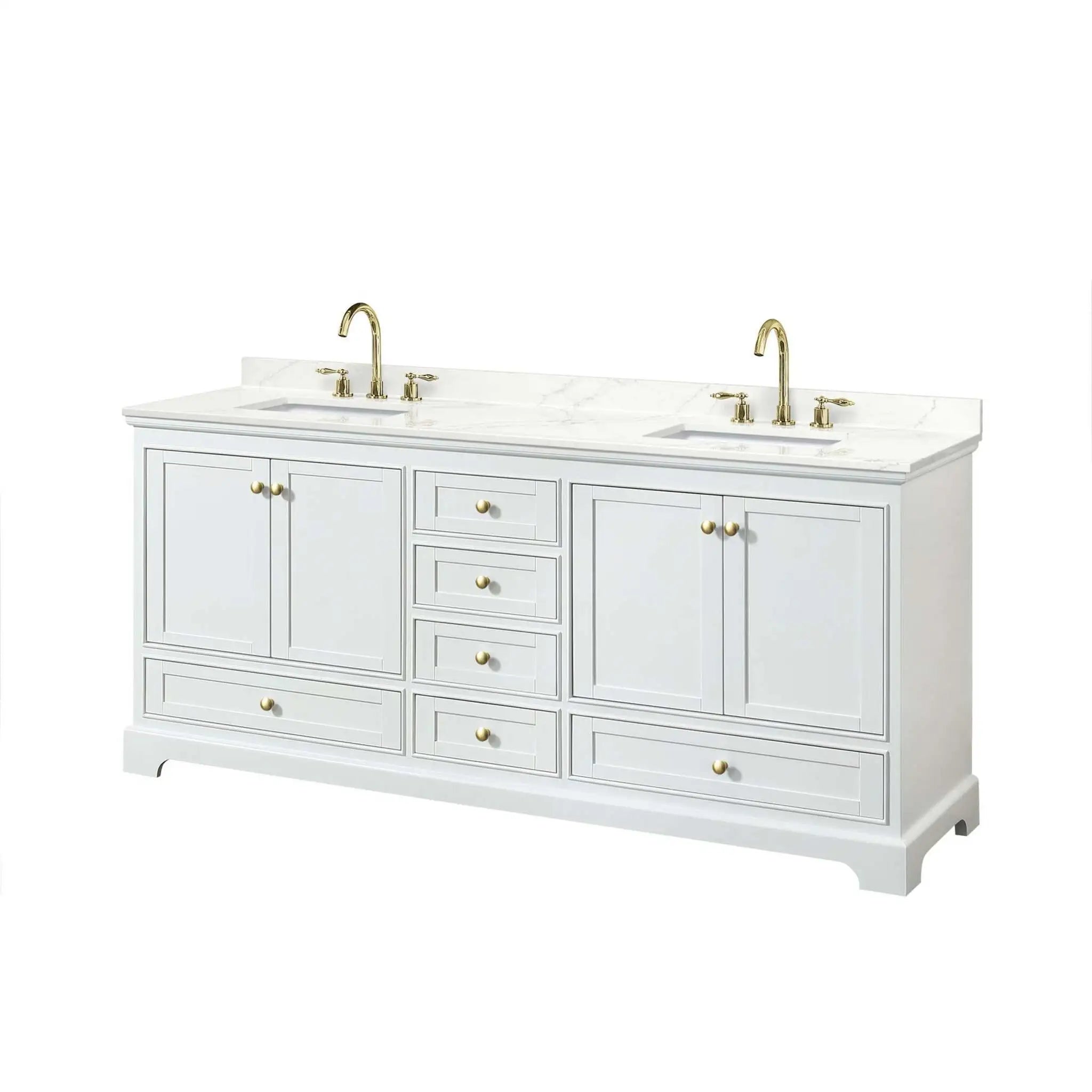 80" Deborah Double Bathroom Vanity in White with Brushed Gold Trim by Wyndham