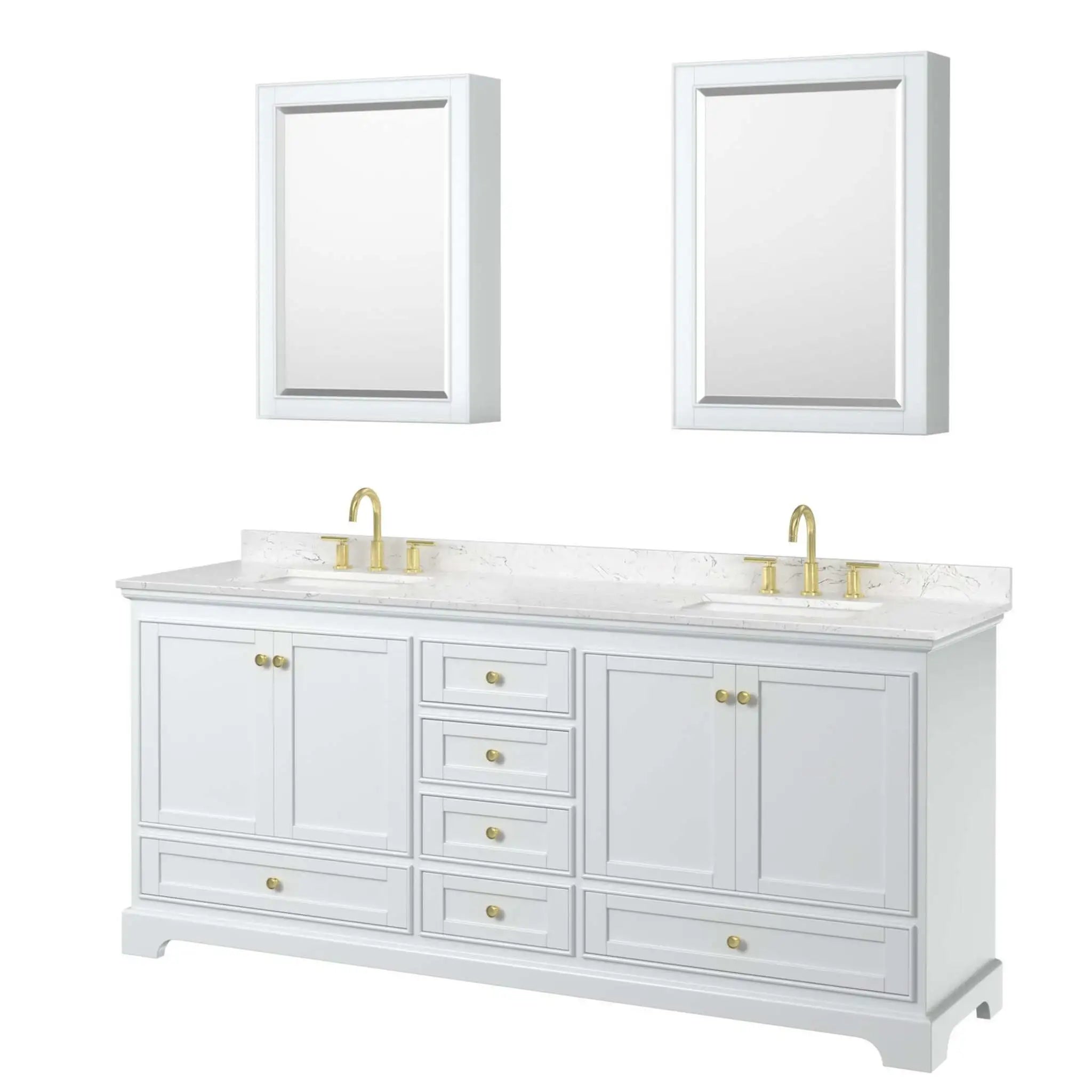 80" Deborah Double Bathroom Vanity in White with Brushed Gold Trim & Medicine Cabinet by Wyndham