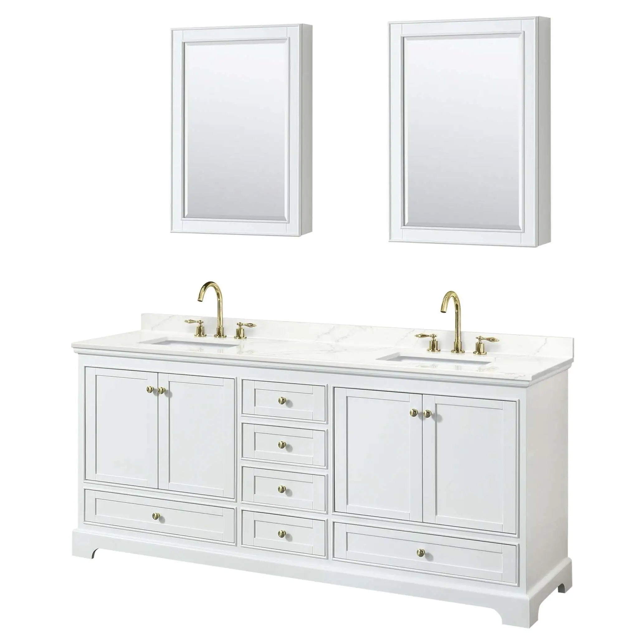 80" Deborah Double Bathroom Vanity in White with Brushed Gold Trim & Medicine Cabinet by Wyndham